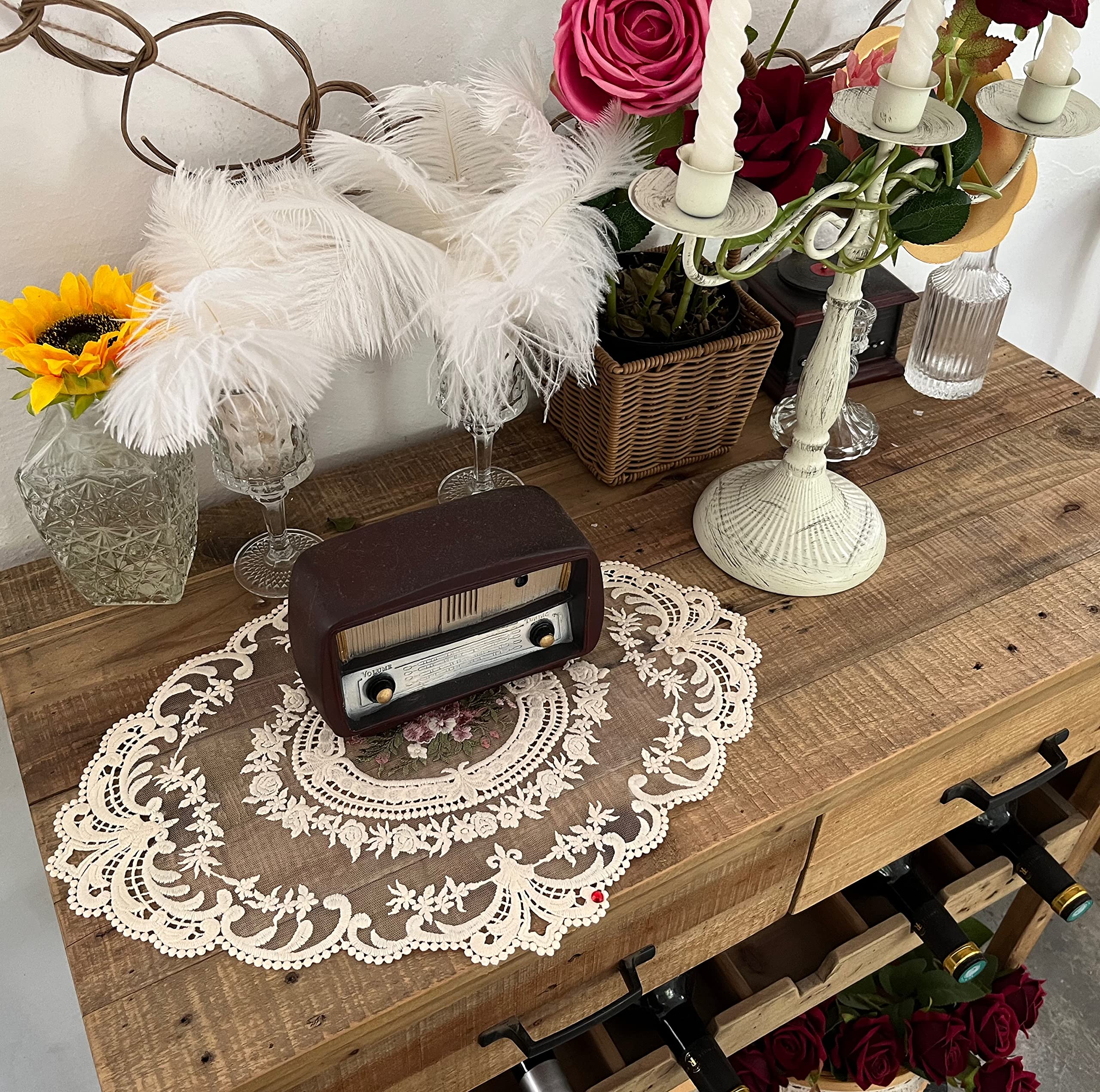 2Pack Retro French Style Lace Placemats Fashionable Embroidered Cup Mat Vase Mat 12   X16    (Beige)