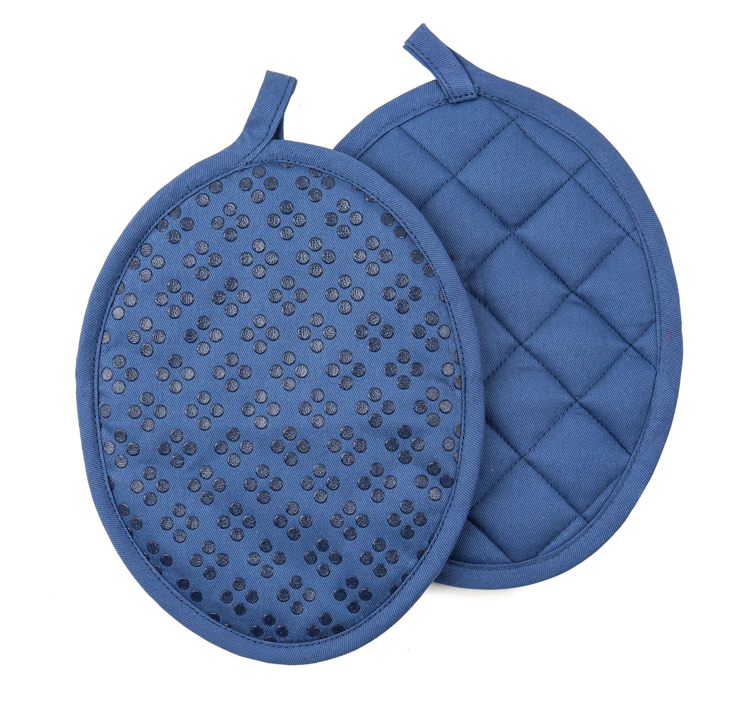 Oven Mitt And Pot Holders Silicone Set Of 3, Non-Slip Kitchen Hot Pads And Oven Mitts Set, Oeko-Tex 100% Cotton Shell, Dark Blue