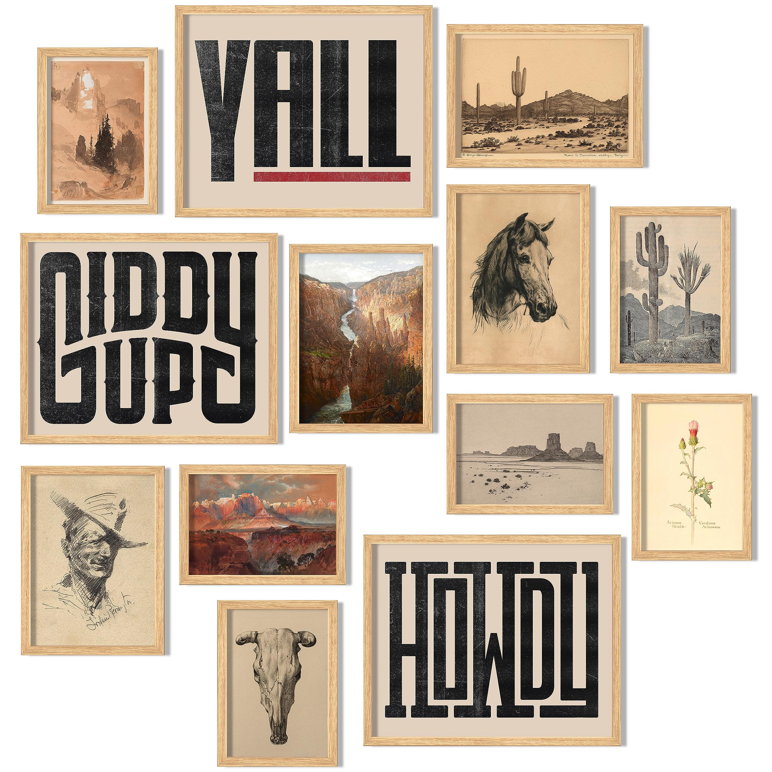 Waschbr Western Wall Decor, Farmhouse Posters, Boho Ranch Desert Southwest Wall Collage Kit, Western Aesthetic Art Pictures For