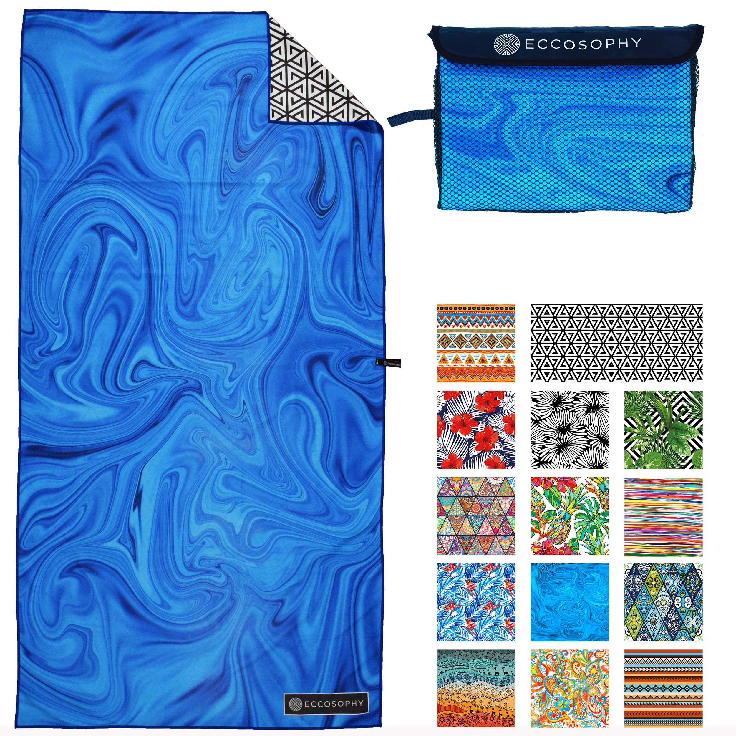 Eccosophy Microfiber Beach Towel For Adults - Oversized Travel Beach Towels With Pouch - 71X35 Inch Quick Dry Pool Towels - Larg