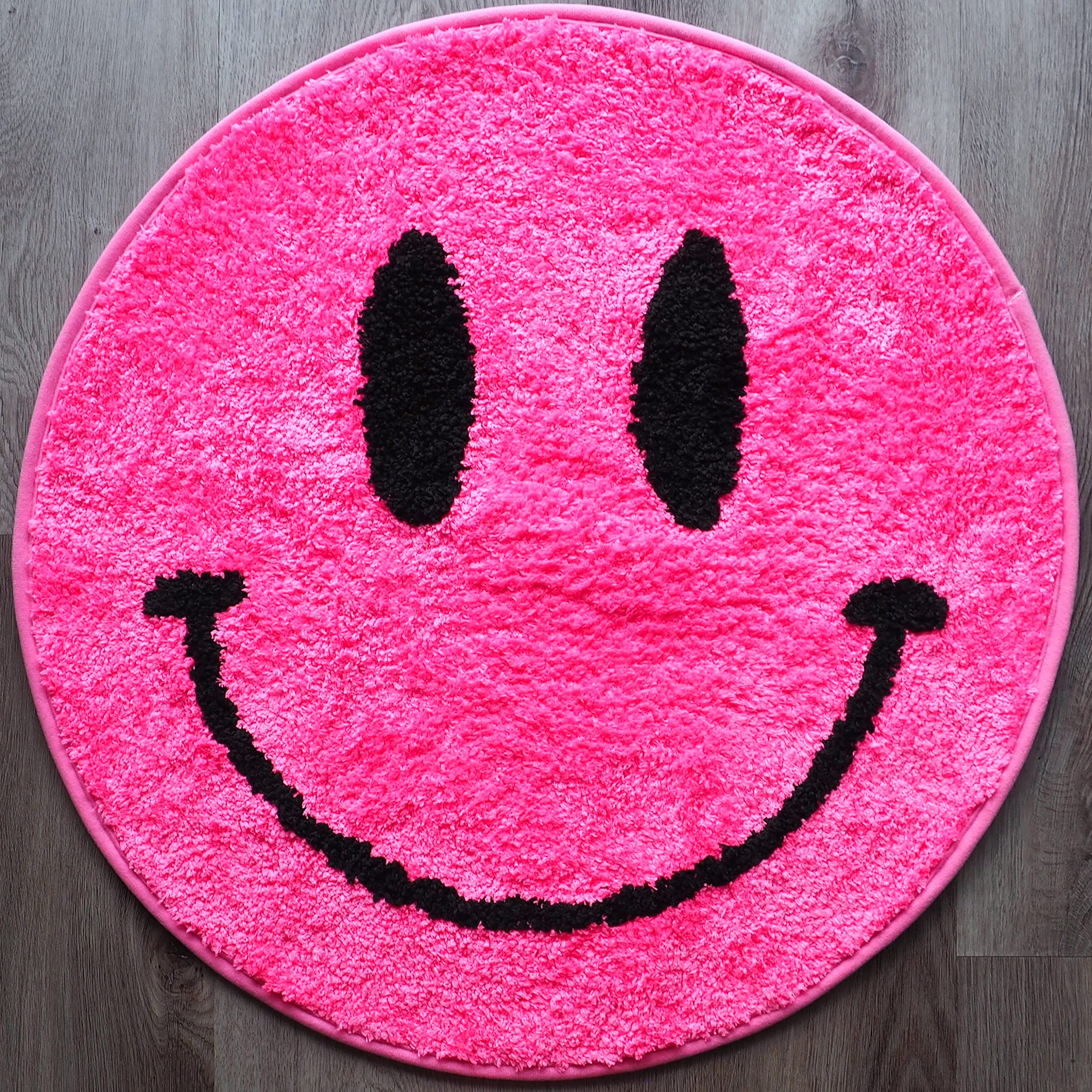 Evovee Hot Pink Bath Mat Rug Funny Happy Cute Bathroom Decor Shower Rugs Retro Funky Bedroom Aesthetic Fun Round Preppy Cool Apa