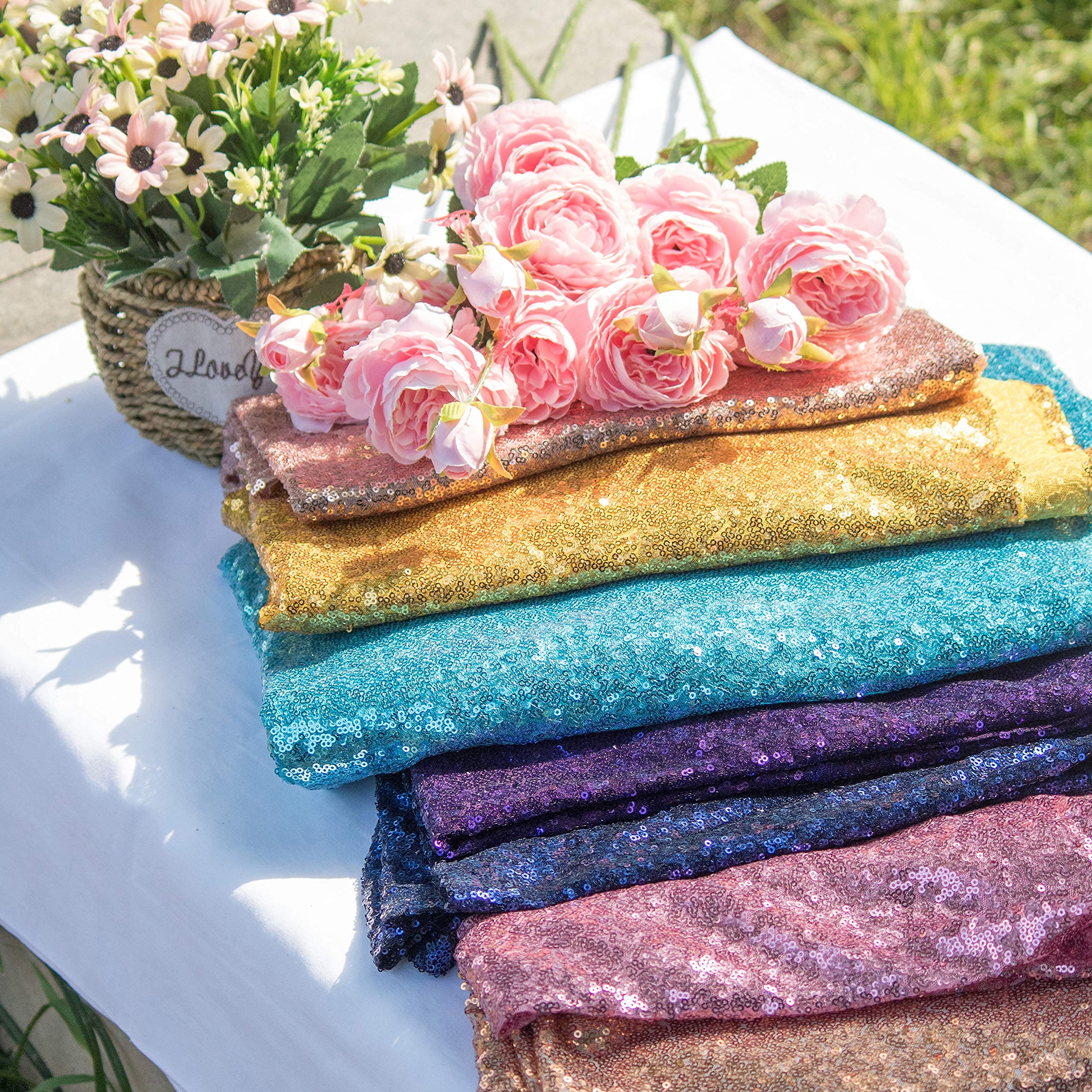 Jyflzq Turquoise Sequin Tablecloth 50 X 50 Square Sparkly Drape Table Cloths Table Cover Overlay For Wedding Birthday Party Baby