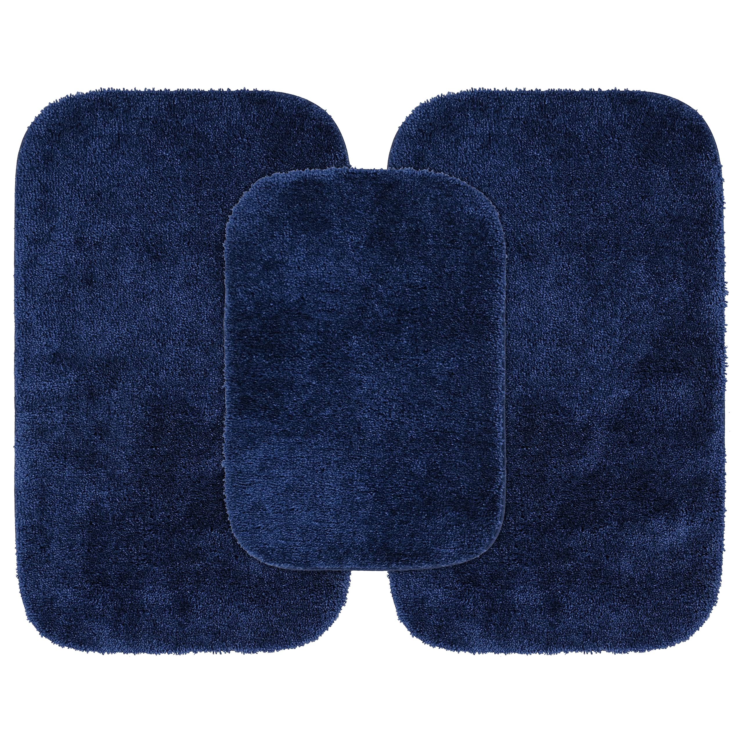 Garland Rug Traditional Nylon Washable Navy 3 Bath Rugs (17 X 24, 21 X 34, 21 X 34) - Soft, Absorbent, And Stylish F