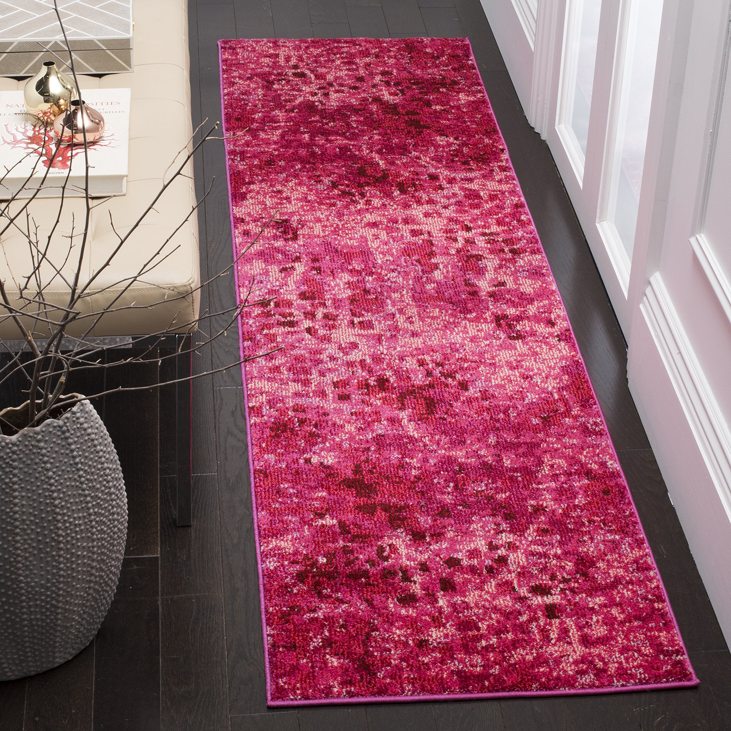 SAFAVIEH Monaco Collection Runner Rug - 22 x 10, Fuchsia, Boho Chic Abstract Watercolor Design, Non-Shedding & Easy Care, Idea