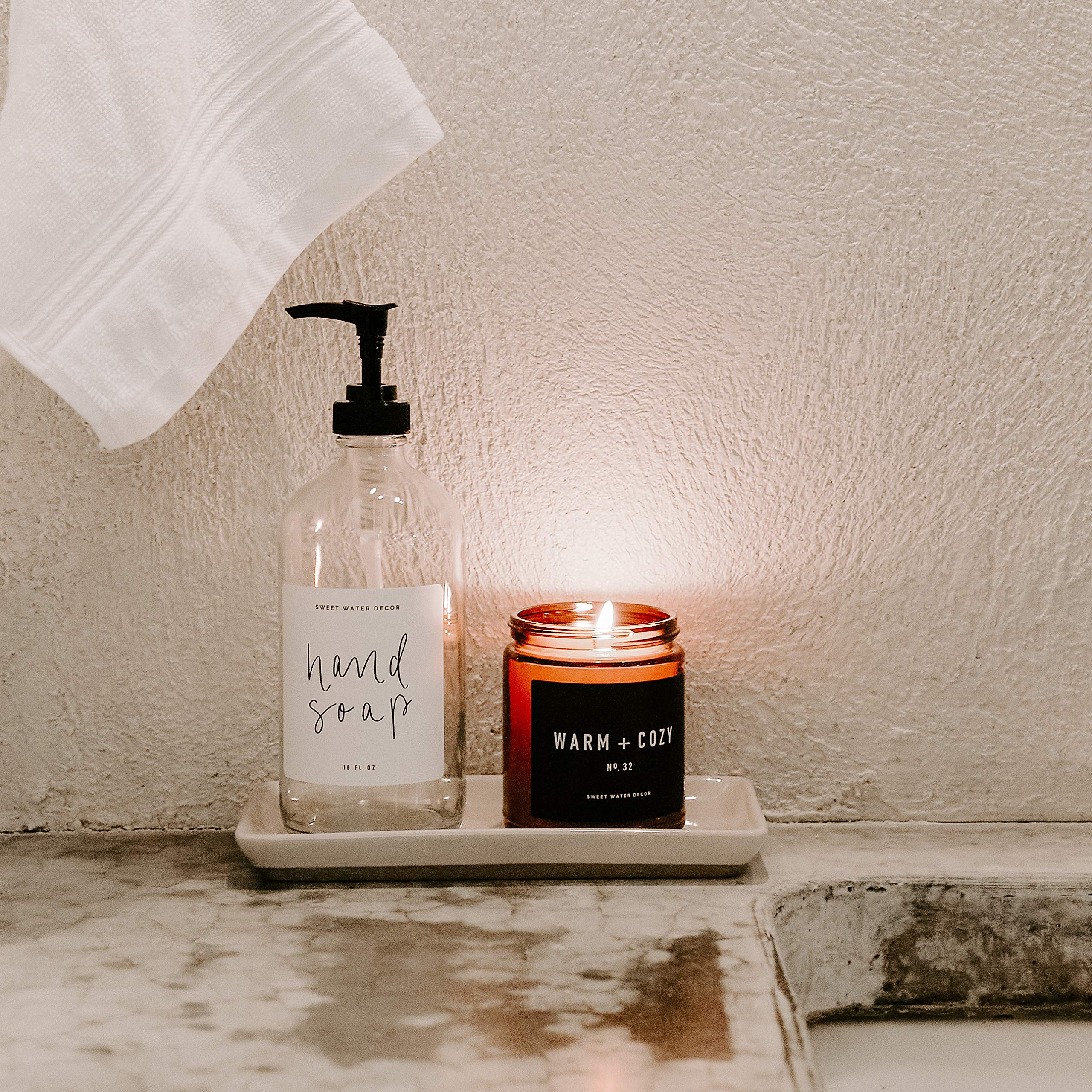 Sweet Water Decor Stoneware Tray For Home - Cream Speckled | Kitchen And Bathroom Dispenser Holder | Jewelry Dish | Glass Soap H