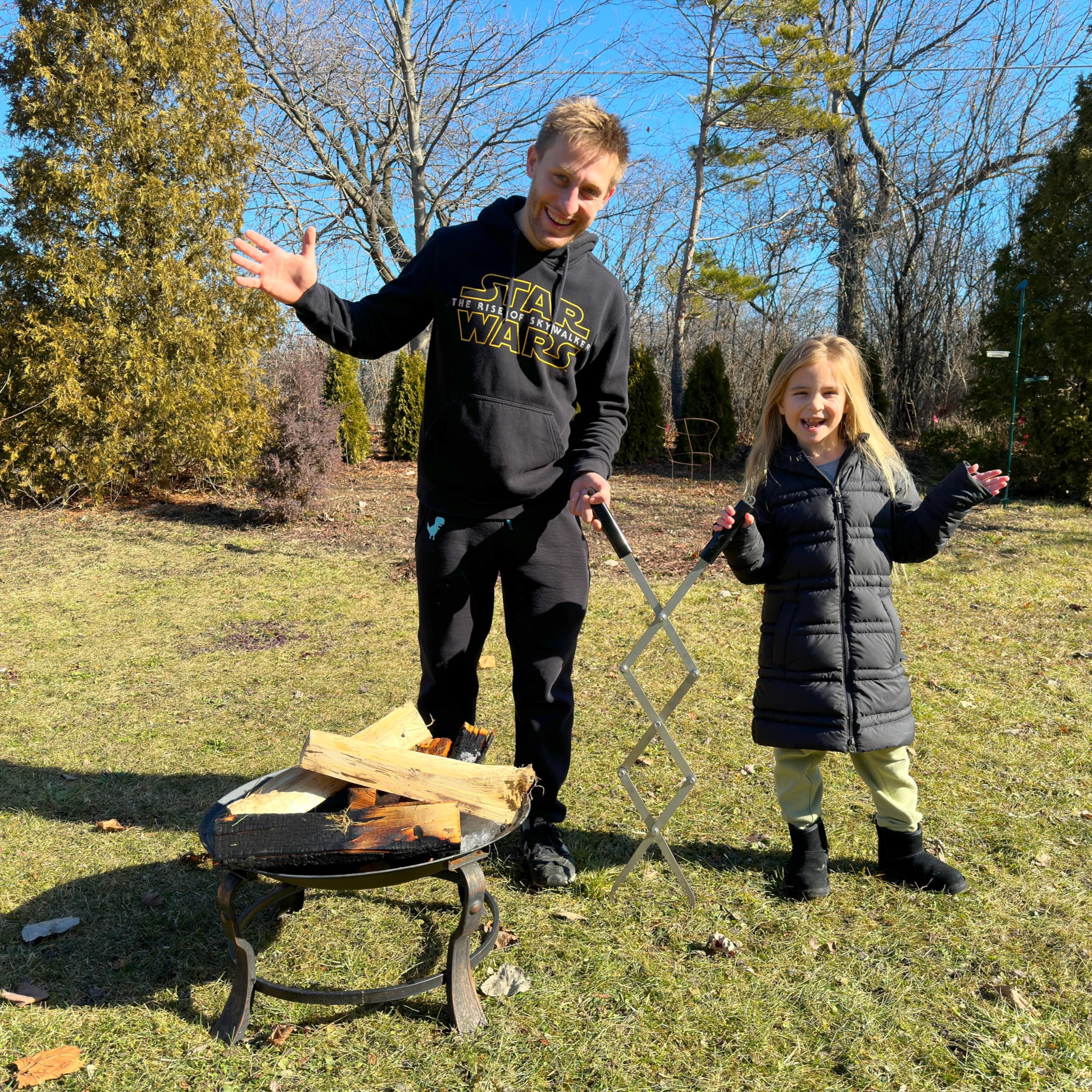 Fire Tongs Stainless Steel, 42In Heavy Duty Accordion Style Firewood Tongs Log Grabber For Fire Pit, Fireplace Campfire Bonfire,