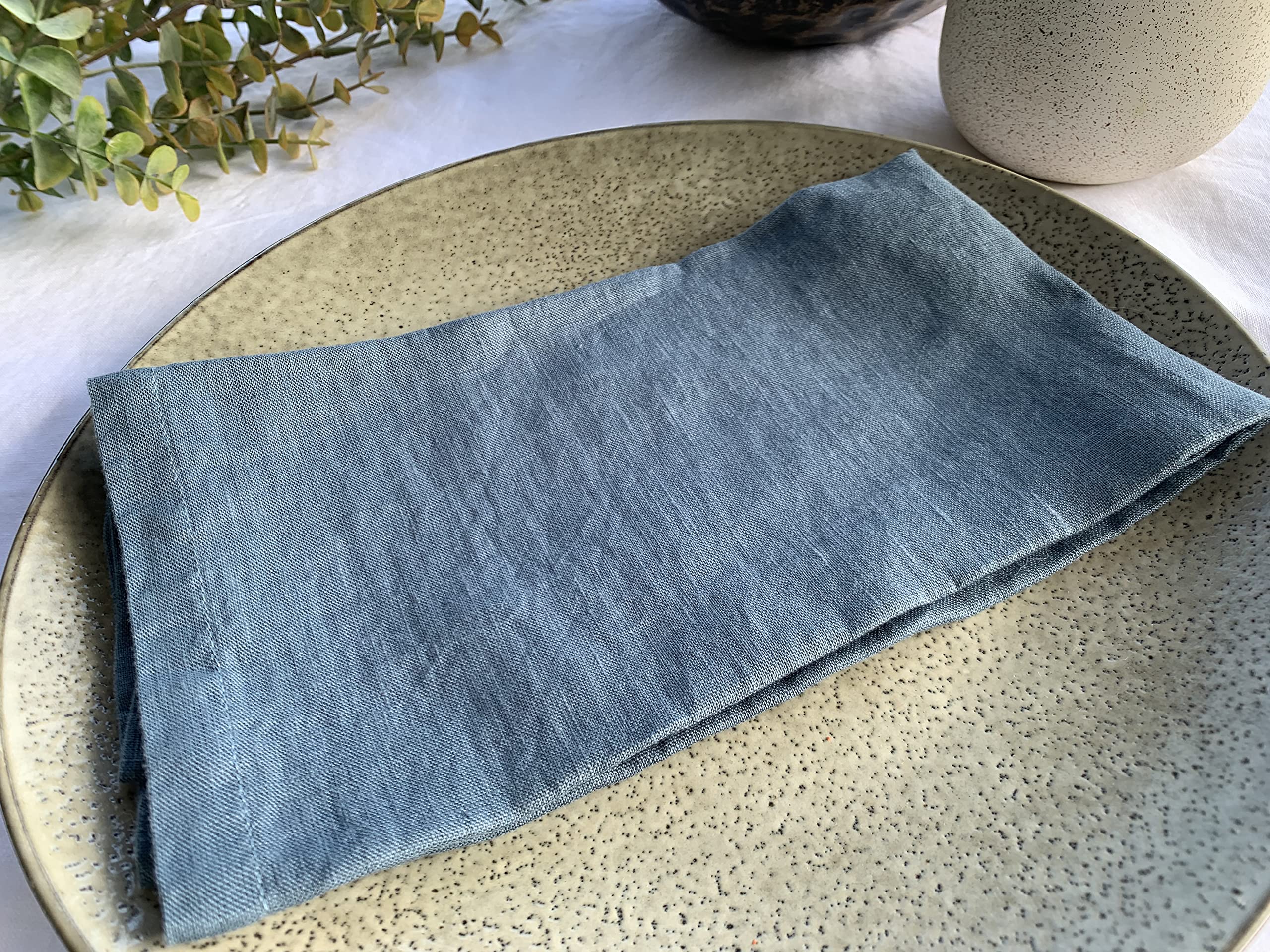 Linen Napkins -100% French Flax - Stonewashed Pure Linen Cloth Napkins - Size 18 Inch X 18 Inch - Set Of 4 (Soft Teal Blue)