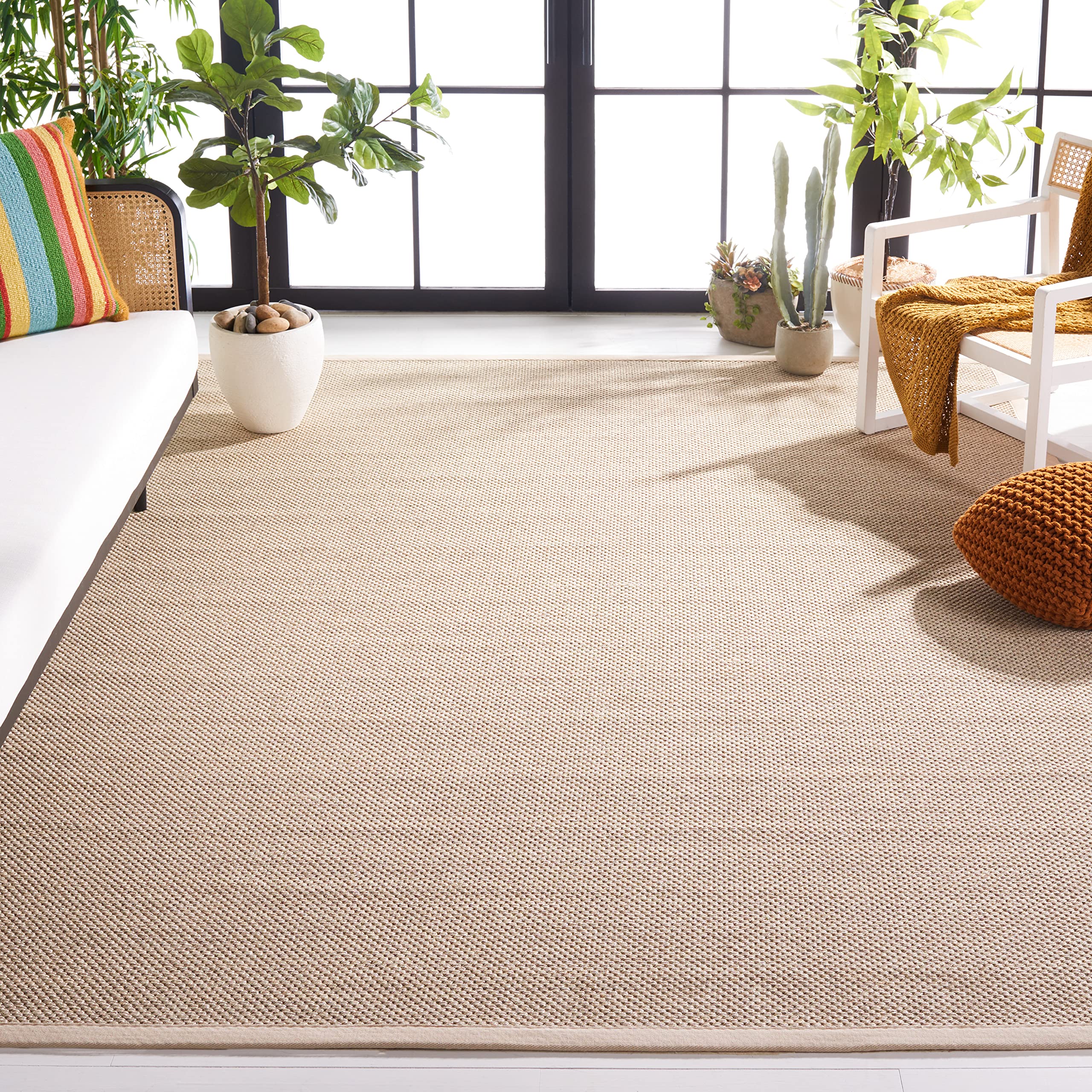 SAFAVIEH Natural Fiber Collection Area Rug - 10 Square, Marble & Beige, Border Sisal Design, Easy Care, Ideal for High Traffic 