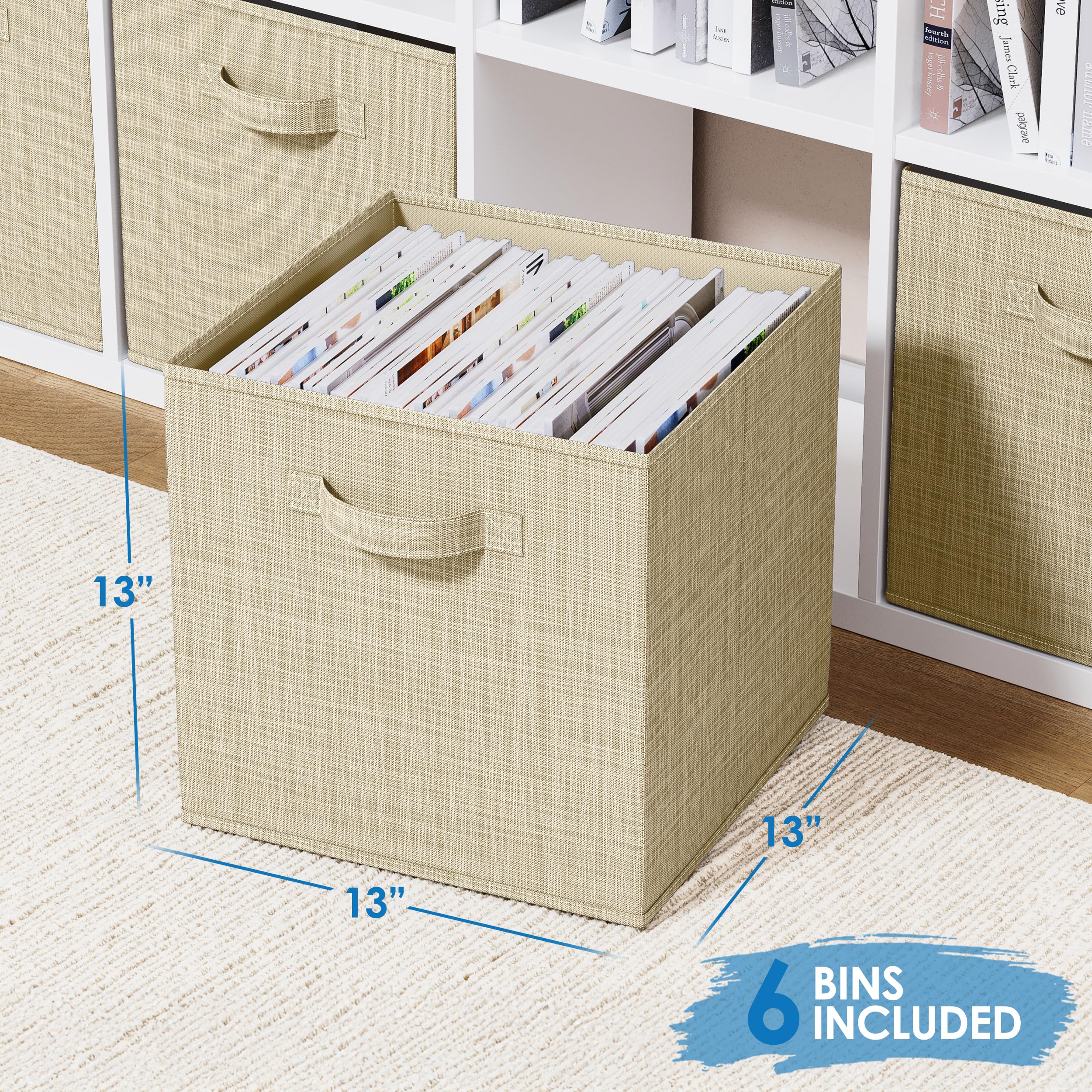 NEATERIZE Cube Storage Baskets for Organizing - 13x13 Inch - Set of 6 Heavy-Duty Storage Cubes for Storage and Organization. Perfect Bins for Cubby Storage Boxes Or Cube Storage Organizer (White)