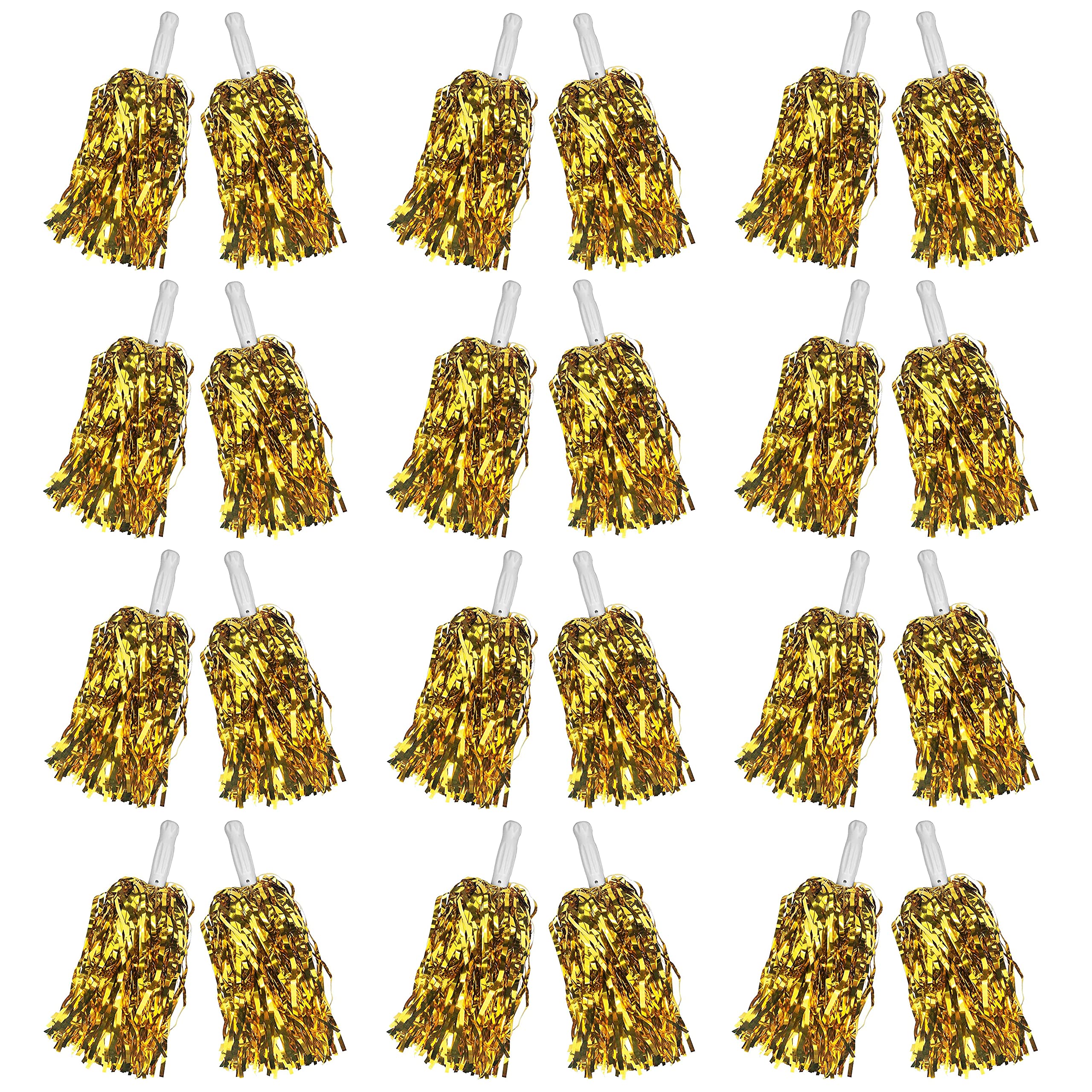 Ppxmeeudc 24Pcs Cheerleading Pom Poms Metallic Foil Plastic Pom Poms With Baton Handle For Game Sports Squads Dancing Party Foot