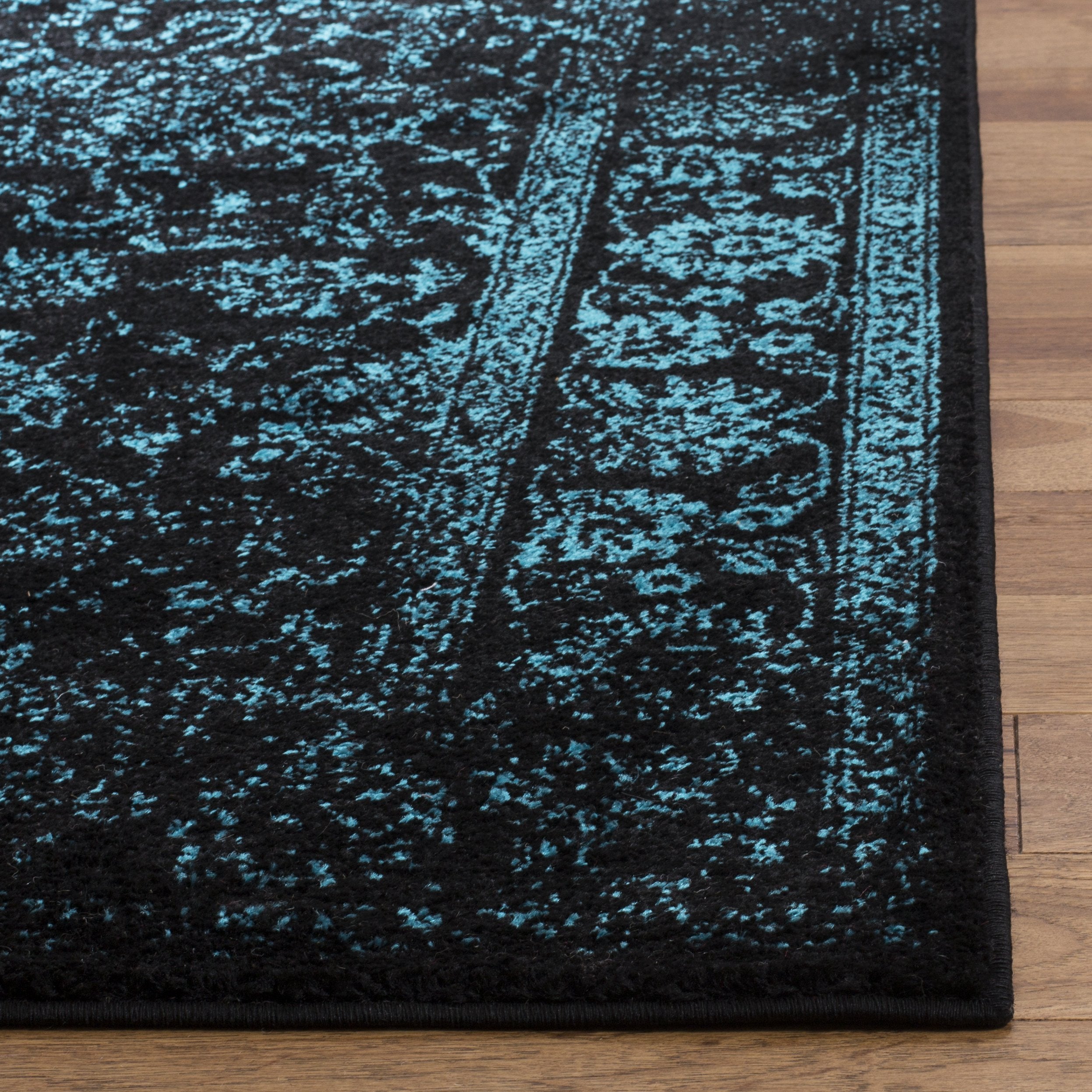 SAFAVIEH Adirondack Collection Area Rug - 3' Square, Black/Teal, Geometric Design, Ideal for High Traffic Areas in Living Room,
