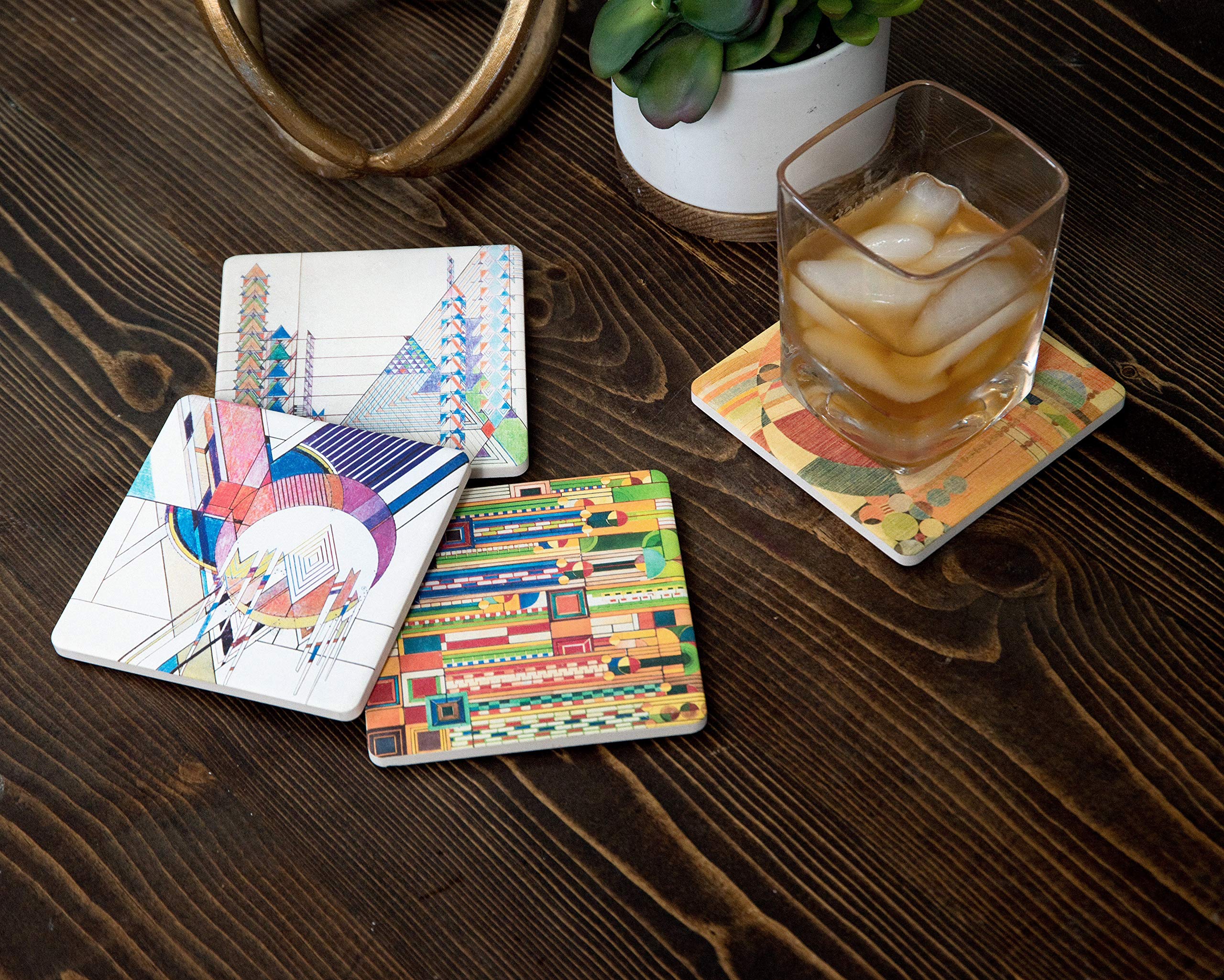 Coasterstone 1 Absorbent Stone Coasters, Frank Lloyd Wright Liberty Covers I   , 4.25'', Authentic Flw