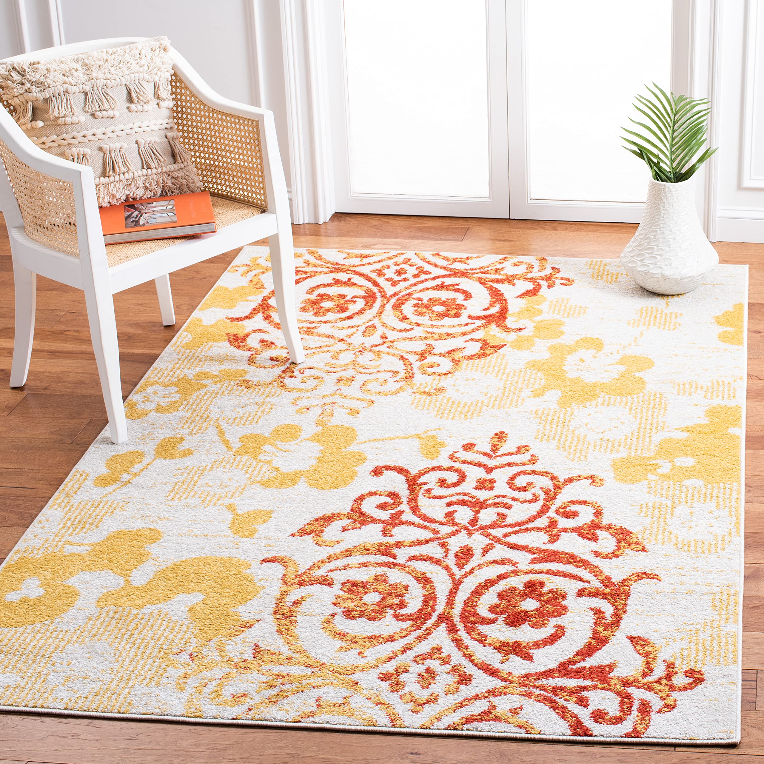 SAFAVIEH Adirondack Collection Accent Rug - 45 x 65, Grey & Gold, Floral Glam Distressed Design, Non-Shedding & Easy Care, Ide