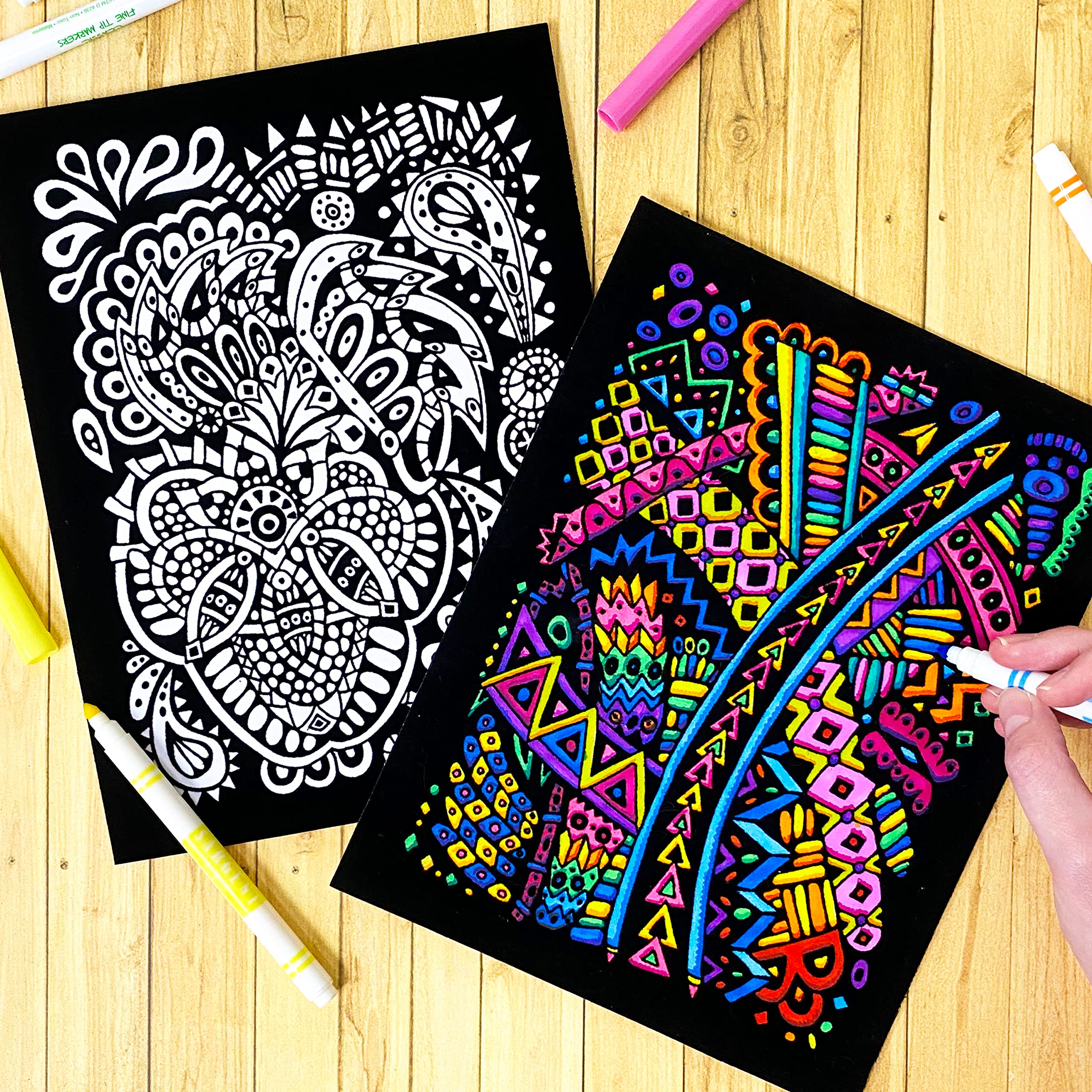 Tangles - 6 Pack Of Fuzzy Velvet Coloring Posters For Adults, Kids, Toddlers, Girls, And Boys (All Ages Arts And Crafts Activity