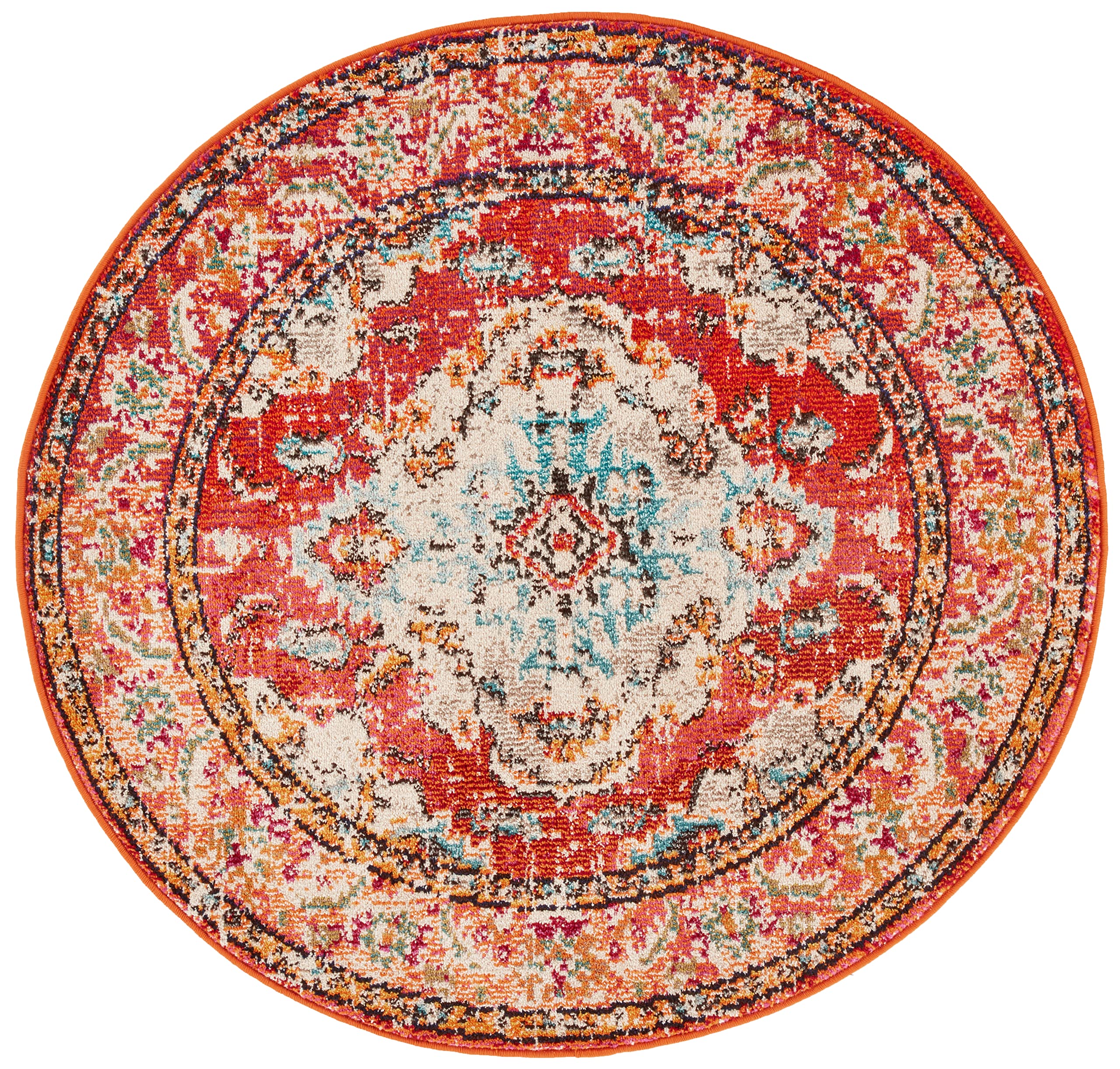 SAFAVIEH Monaco Collection 4 Round OrangeLight Blue MNC243H Boho Chic Medallion Distressed Non-Shedding Living Room Bedroom Are