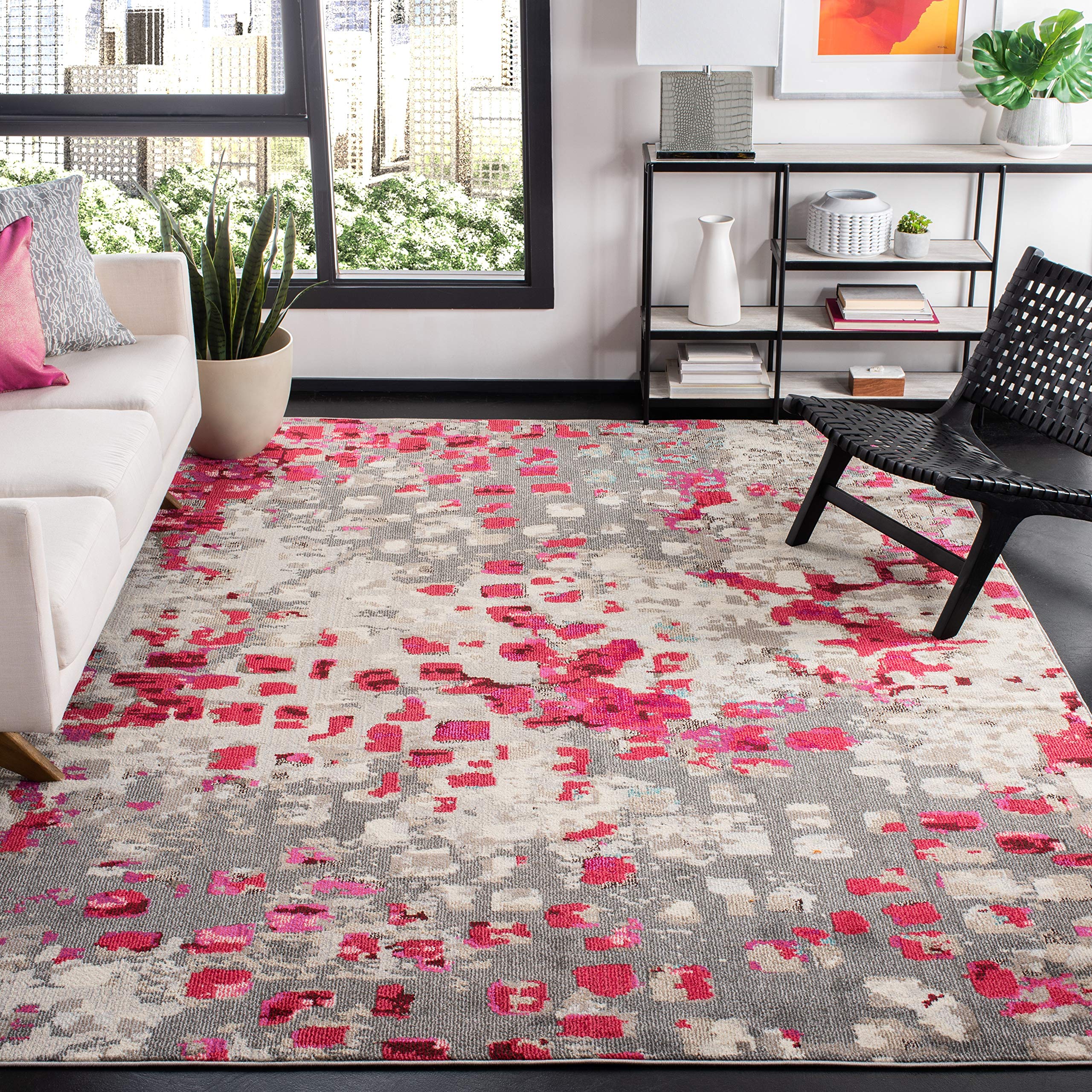 SAFAVIEH Madison Collection Accent Rug - 3 x 5, Grey & Red, Boho Abstract Distressed Design, Non-Shedding & Easy Care, Ideal f