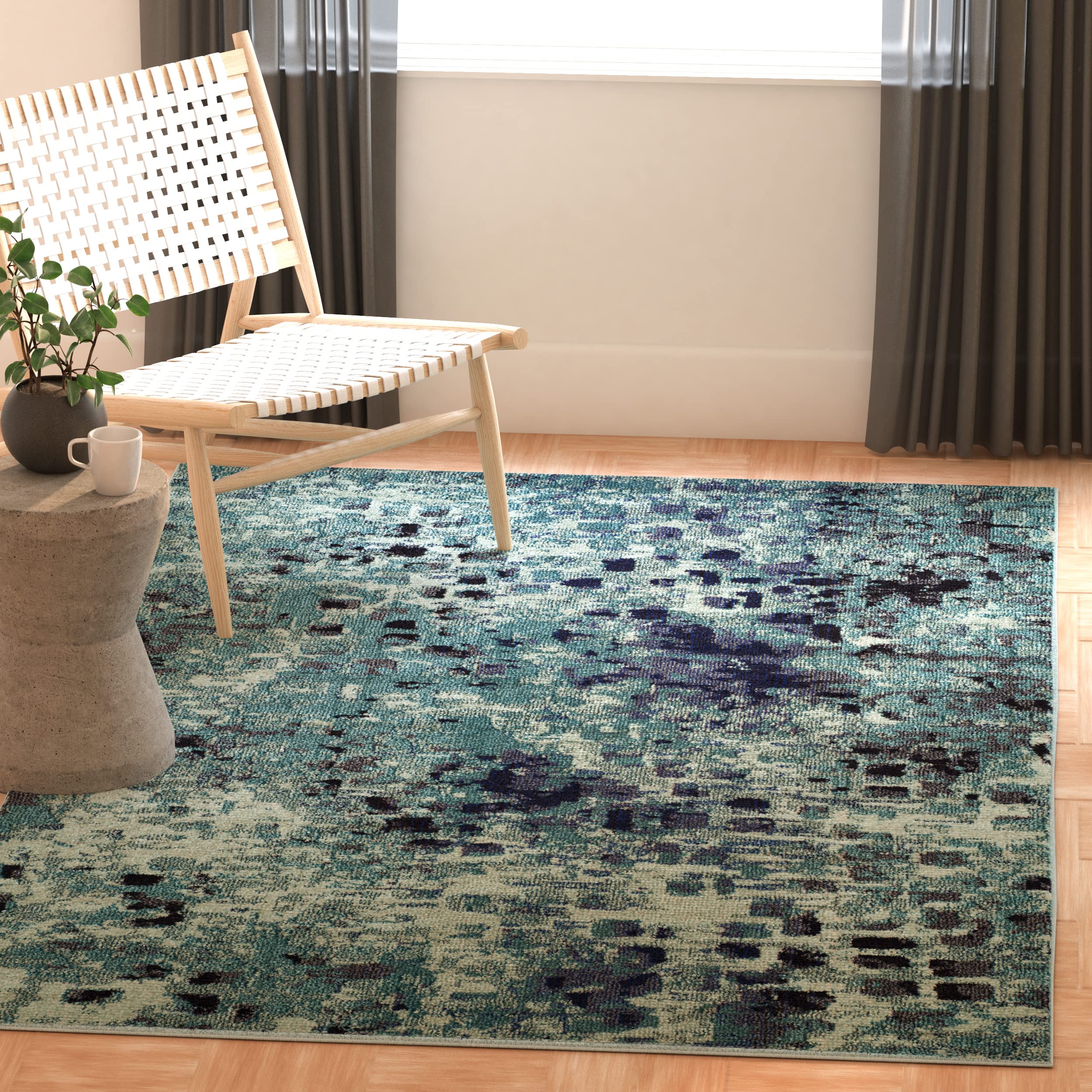 SAFAVIEH Monaco Collection Accent Rug - 3 x 5, Light Blue & Multi, Abstract Watercolor Design, Non-Shedding & Easy Care, Ideal
