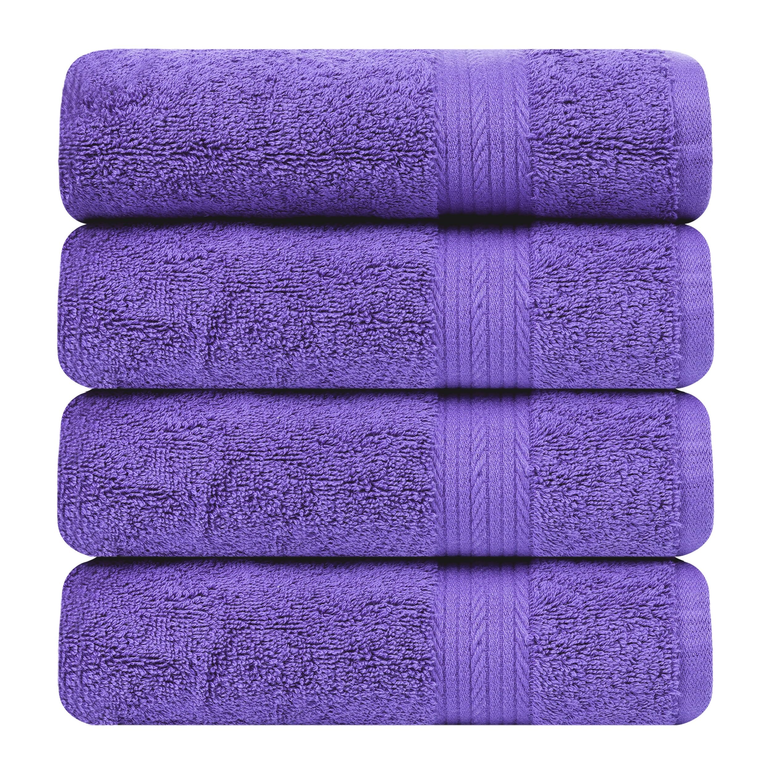 Ample Decor Hand Towels for Bathroom 18 X 28 Inch 600 GSM 100% Cotton  Soft Absorbent - 4 Pcs Purple
