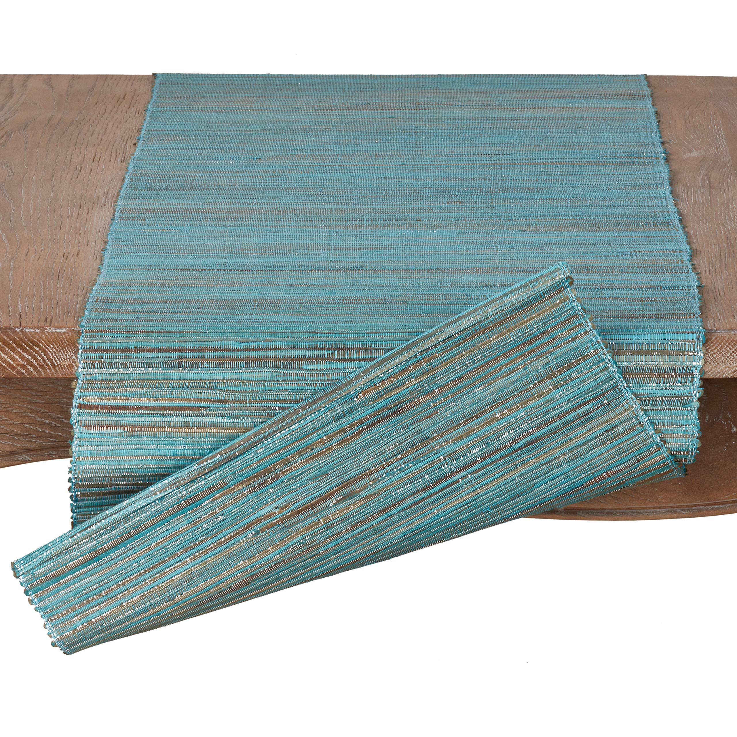 Saro Lifestyle 217Tq1490B Melaya Collection Shimmering Woven Nubby Water Hyacinth Table Runner, 14 X 90, Turquoise