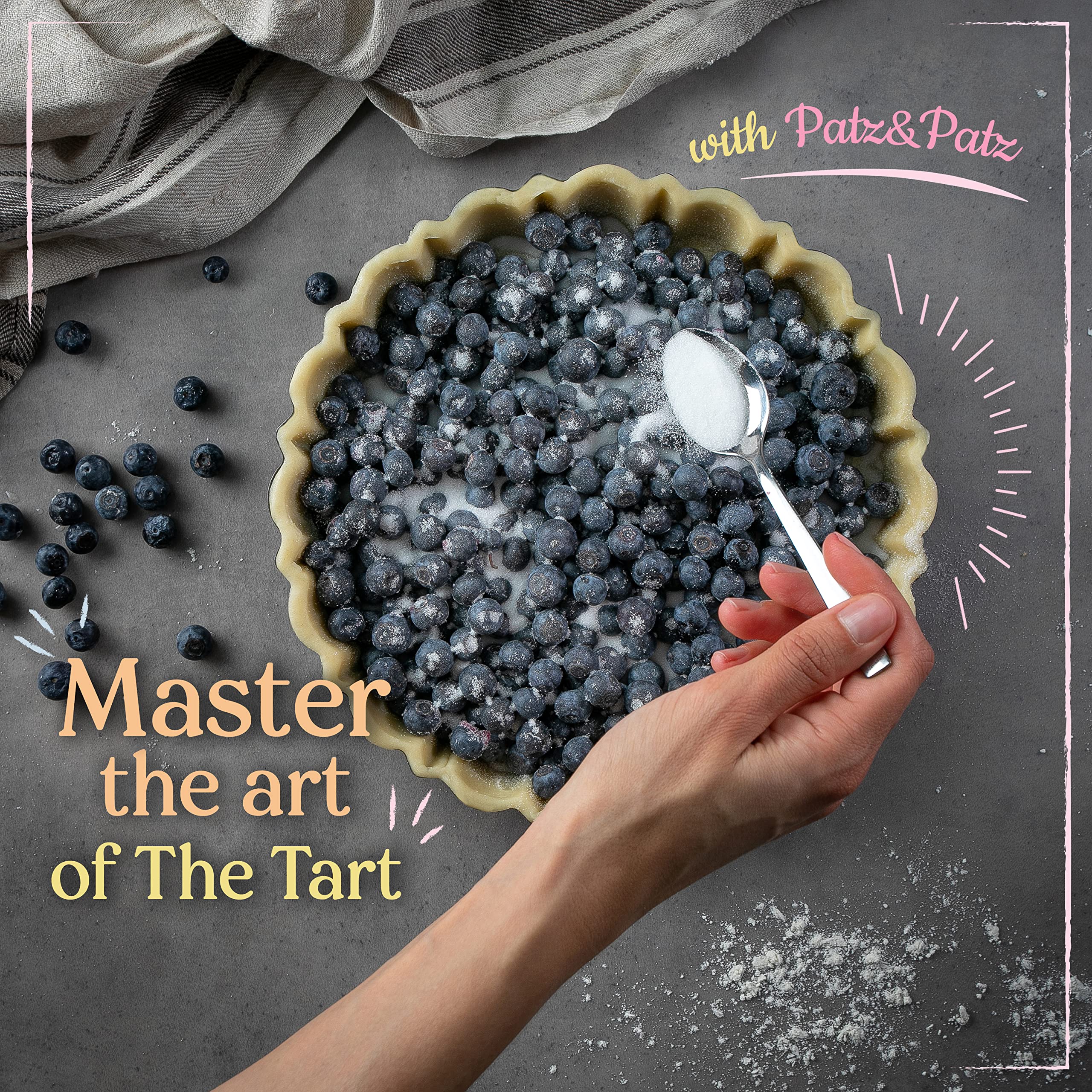 Patz&Patz Fluted Tart Pan With Removable Bottom - 9 In. Nonstick Carbon Steel Pie Pan With Crust Shaper Ring - For Pies, Tarts,