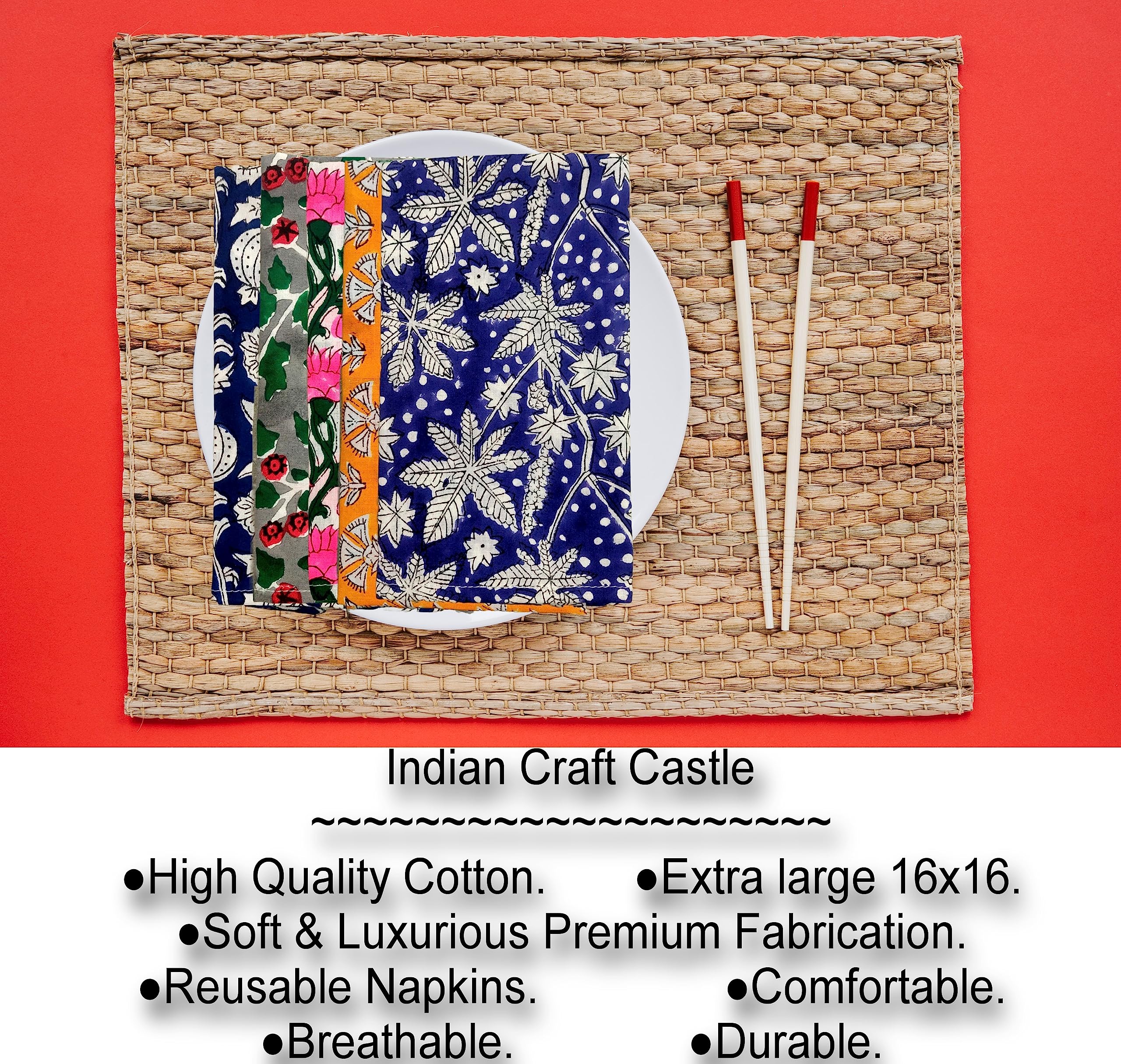 6 Pc Cotton Cloth Napkins Hand Block Print Hand Made Size 16X16 Inch Printed Home Decor Indian Eco Friendly Mix Lot Dinner Napki