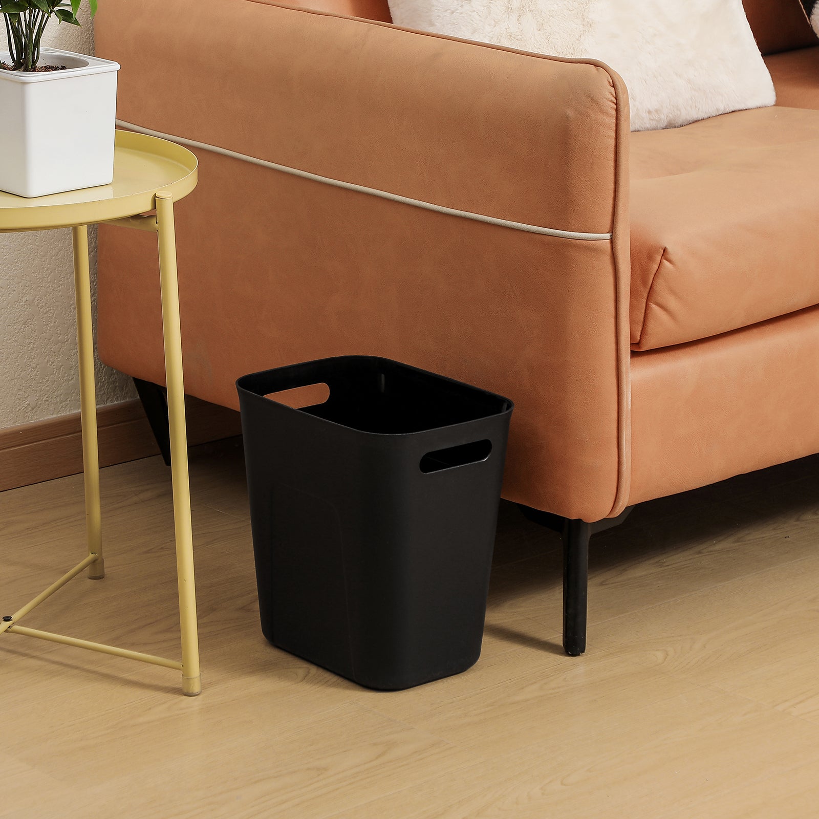 Uujoly Plastic Trash Can Wastebasket, Garbage Container Basket For Bathrooms, Kitchens, Offices, Kids Rooms, Black, 3.5 Gallon,
