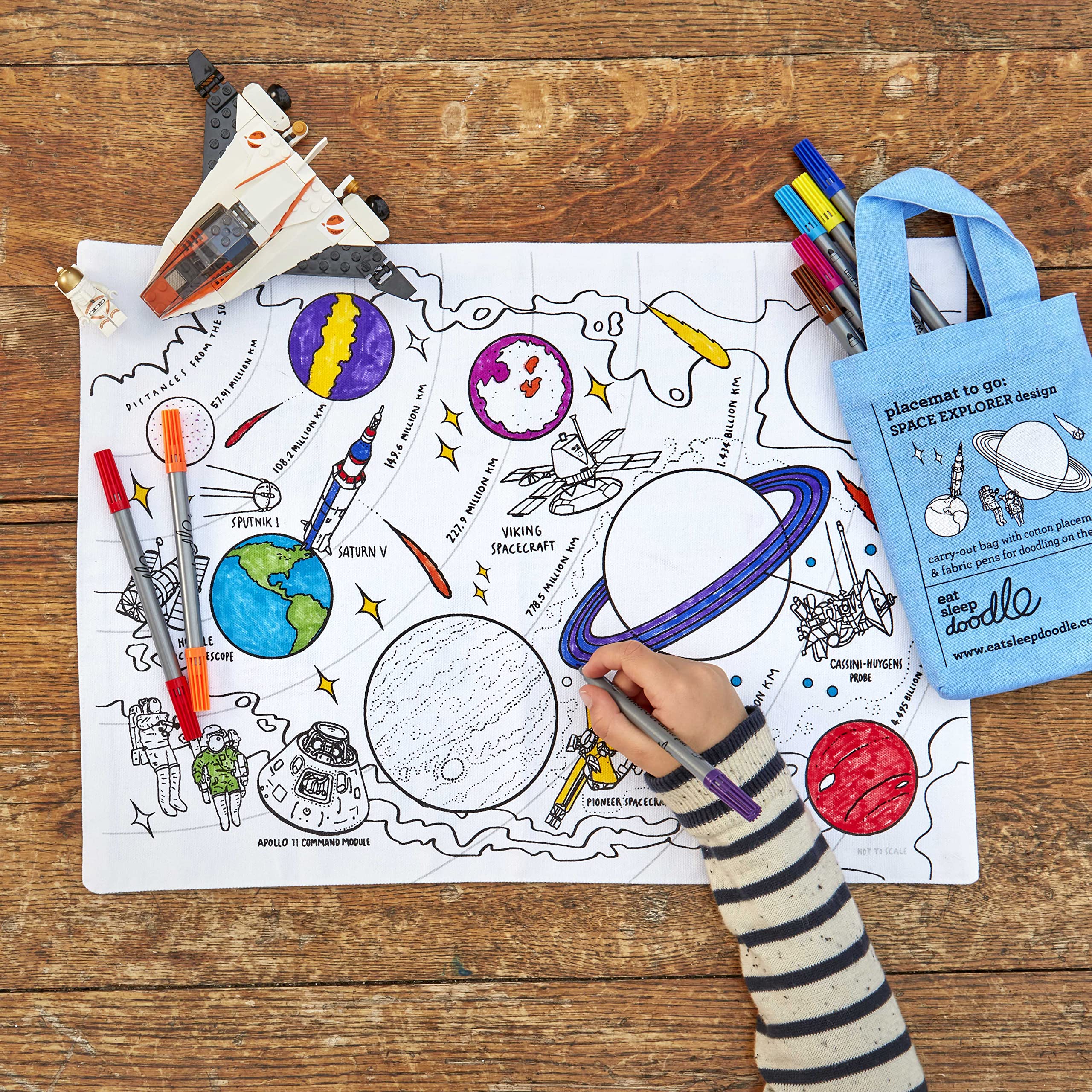 Eatsleepdoodle Space, Planets And Spacecraft Cotton Placemat To Color-In, Educational Solar System Coloring Placemat, Washable F