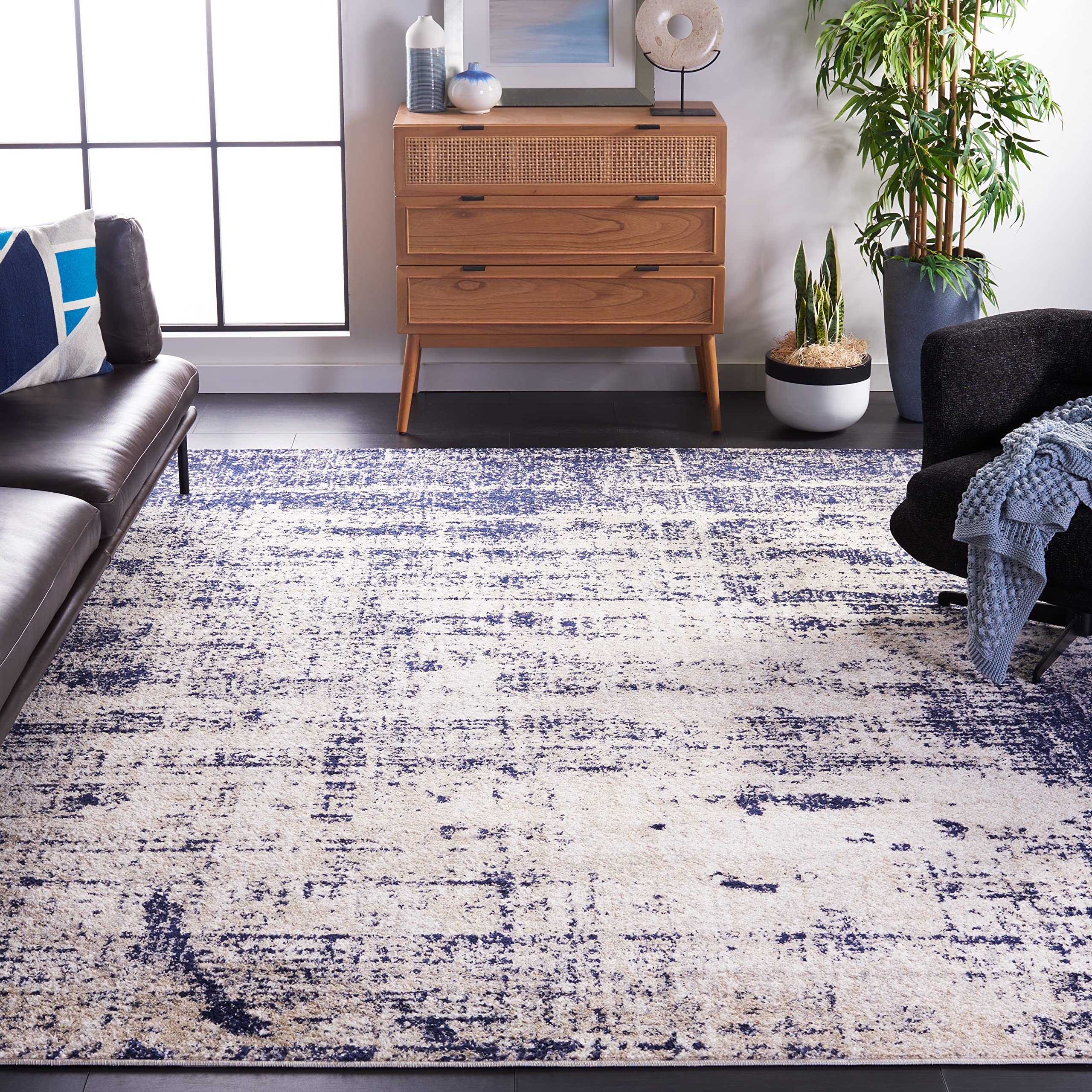 SAFAVIEH Adirondack Collection 6 Square Gold / Navy ADR207C Modern Abstract Non-Shedding Living Room Bedroom Dining Home Office