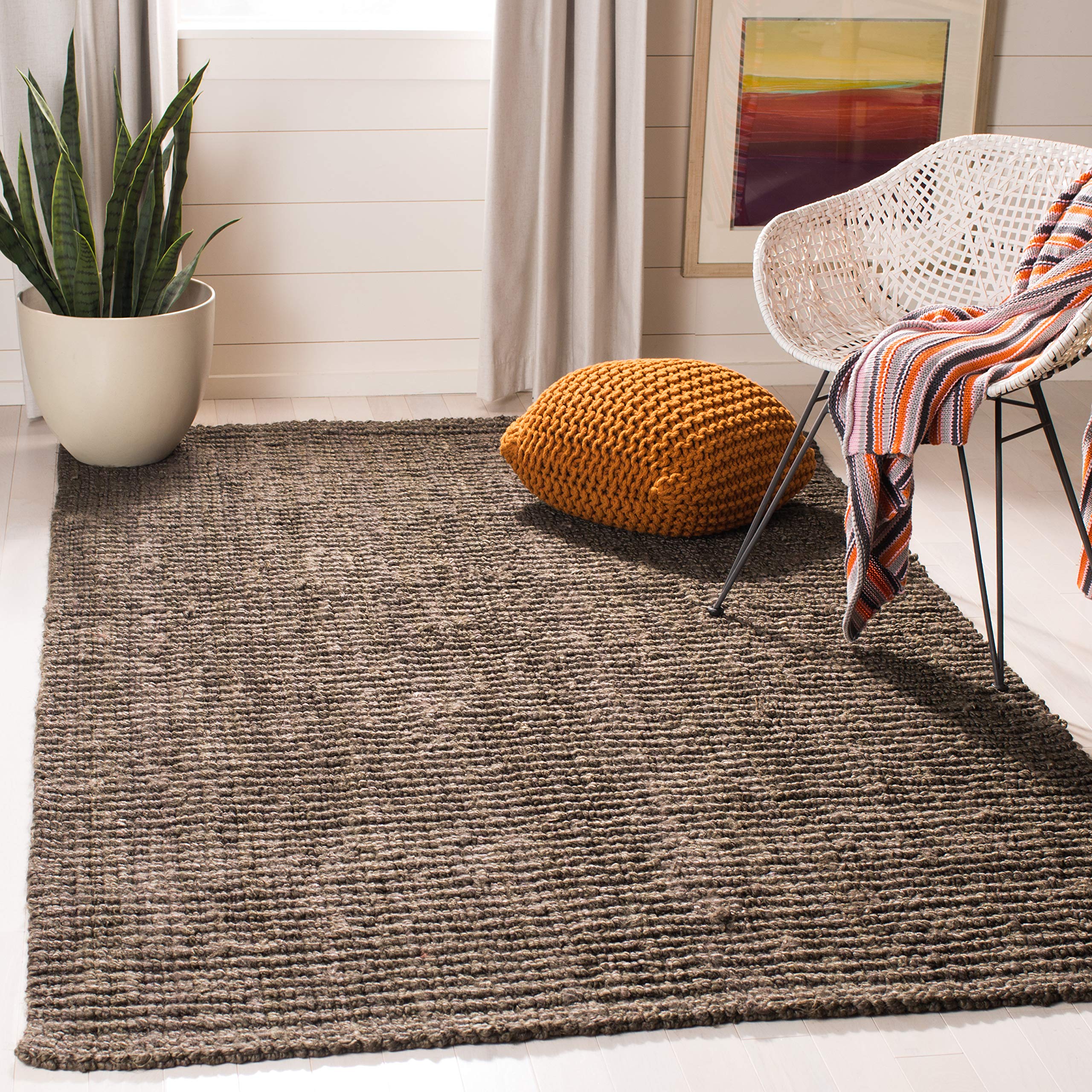 SAFAVIEH Natural Fiber Collection Accent Rug - 4 x 6, Brown, Handmade Chunky Textured Jute 0.75-inch Thick, Ideal for High Tra
