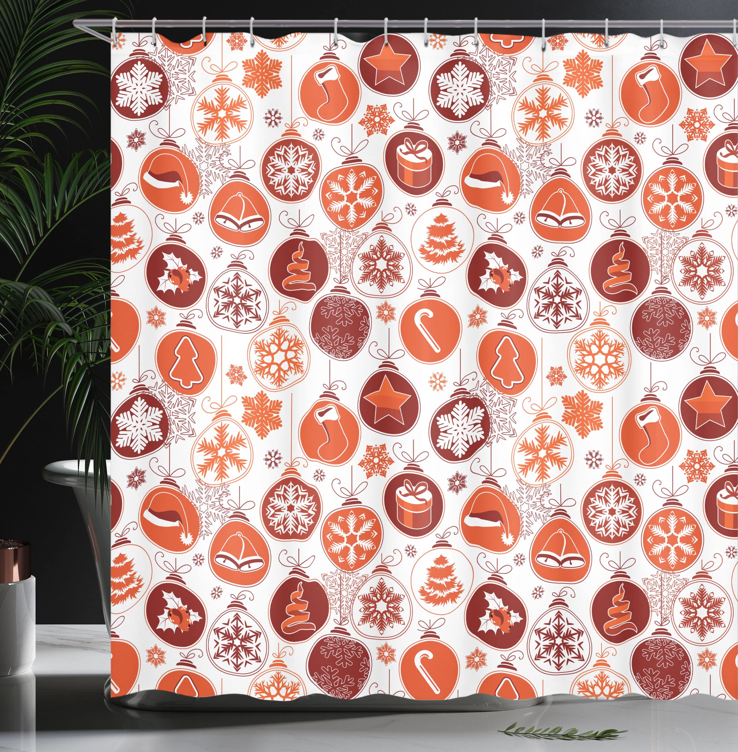 Ambesonne Christmas Shower Curtain, Classical Themed Old Fashioned Celebration Carols Winter Design Patterns, Cloth Fabric Bathr
