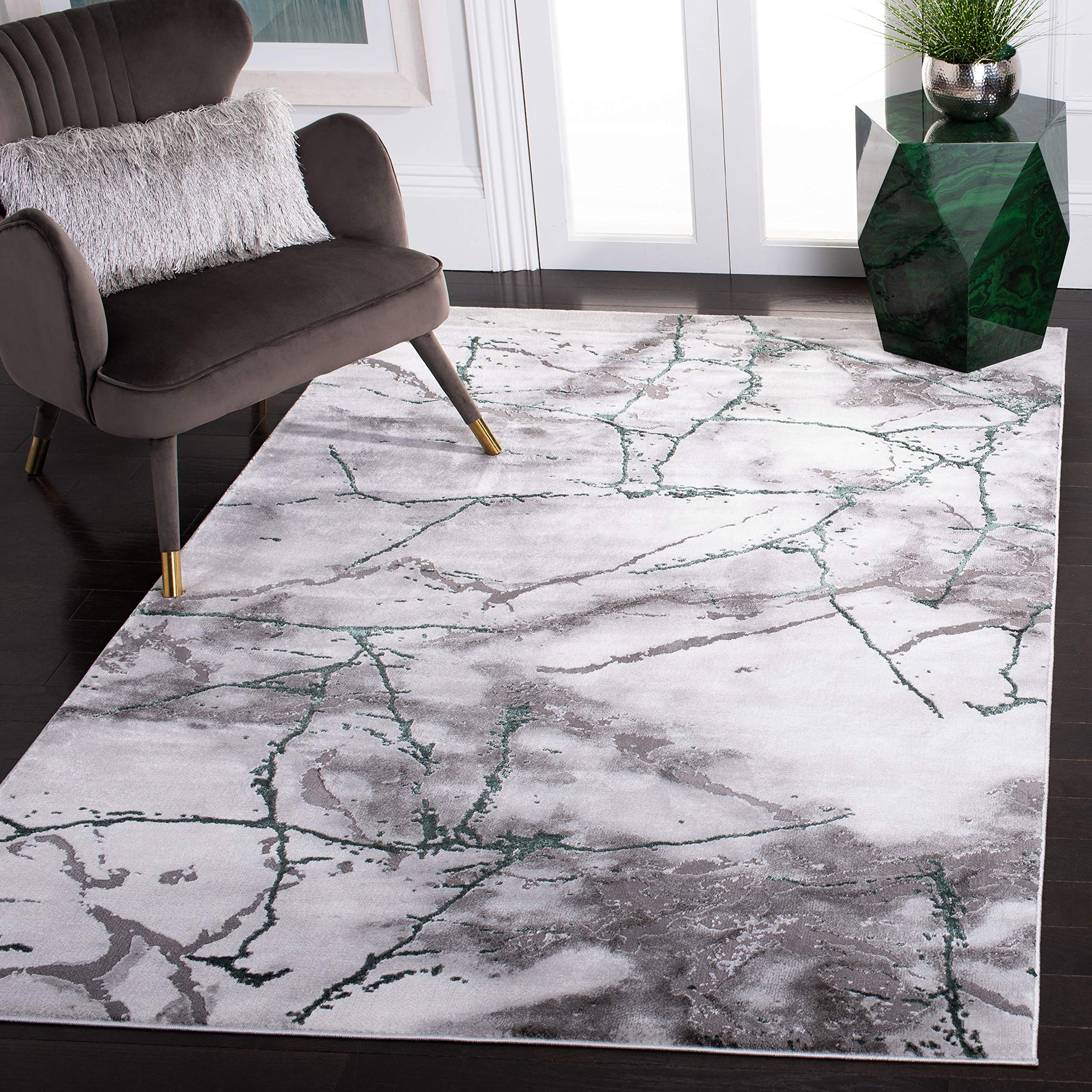 SAFAVIEH Craft Collection Accent Rug - 4 x 6, Grey & Green, Modern Abstract Design, Non-Shedding & Easy Care, Ideal for High T