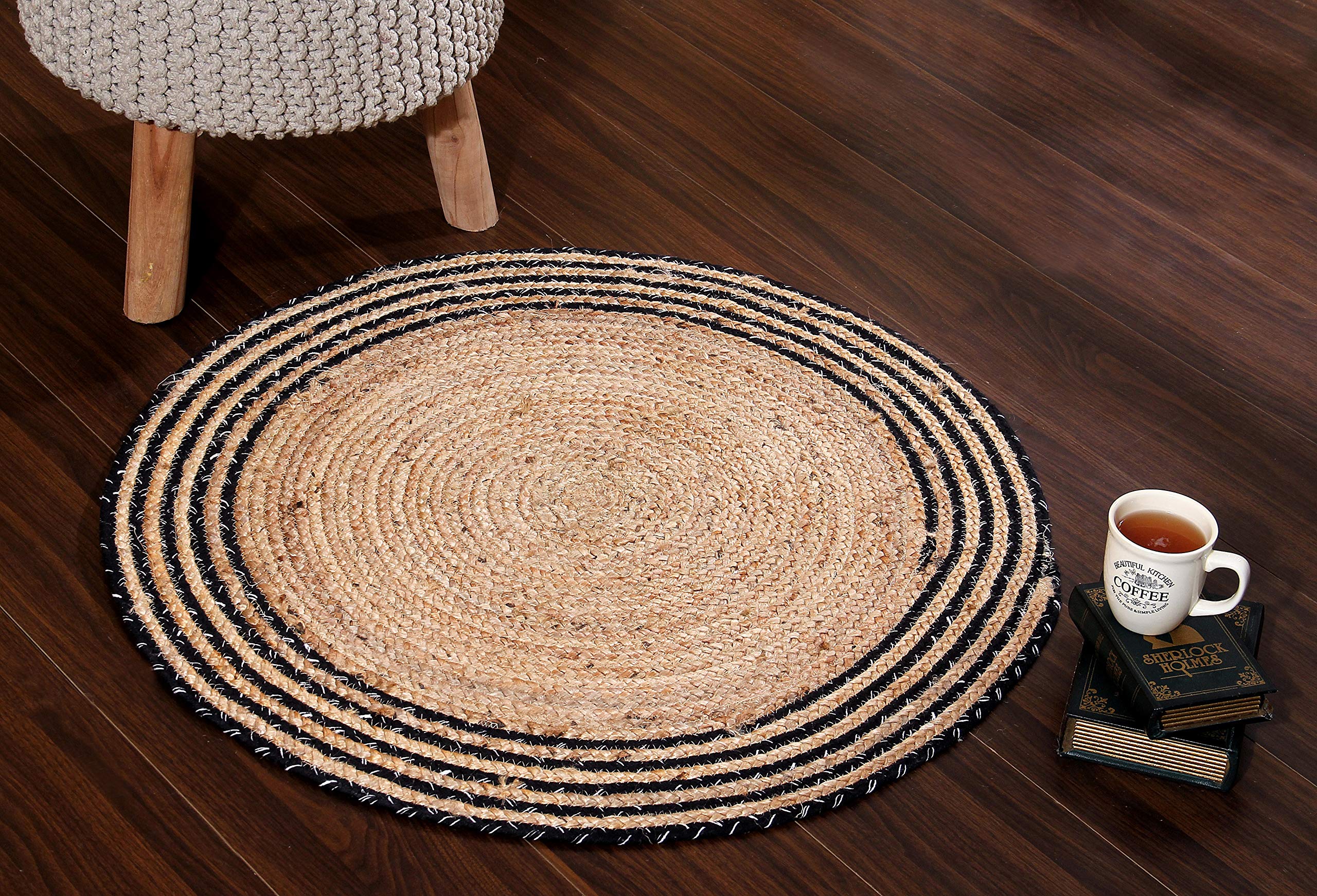 Sashaa World Handmade Braided Jute Rug Beautiful Abstract Pattern Rectangle Bohemian Door Mat For Home Decor, Living Room, Hallw