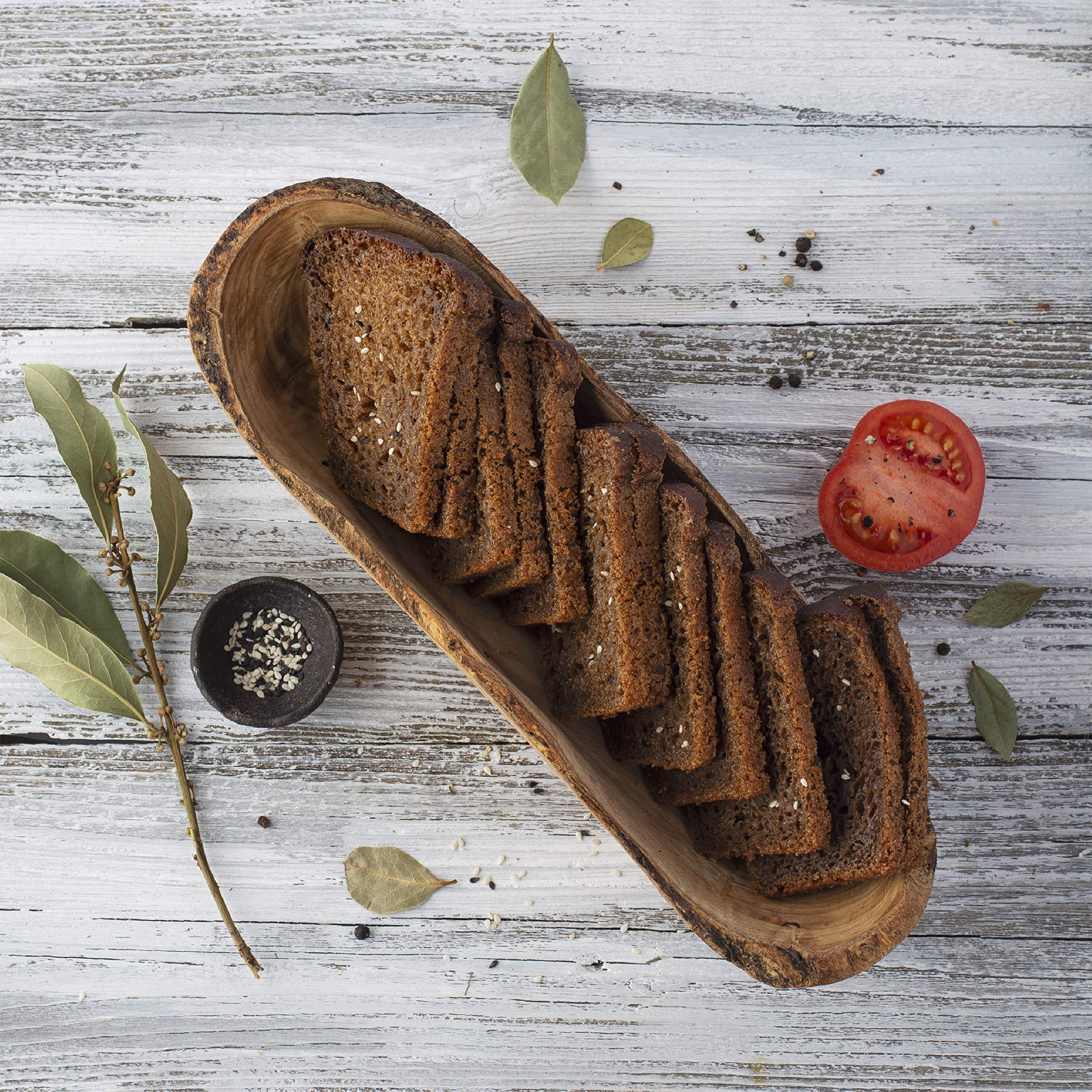 Forest Decor Olive Wood Decorative Bowls - 12'' Natural Wood Hand Carved Bread Bowl - Handmade Rustic Kitchen Decor For Serving