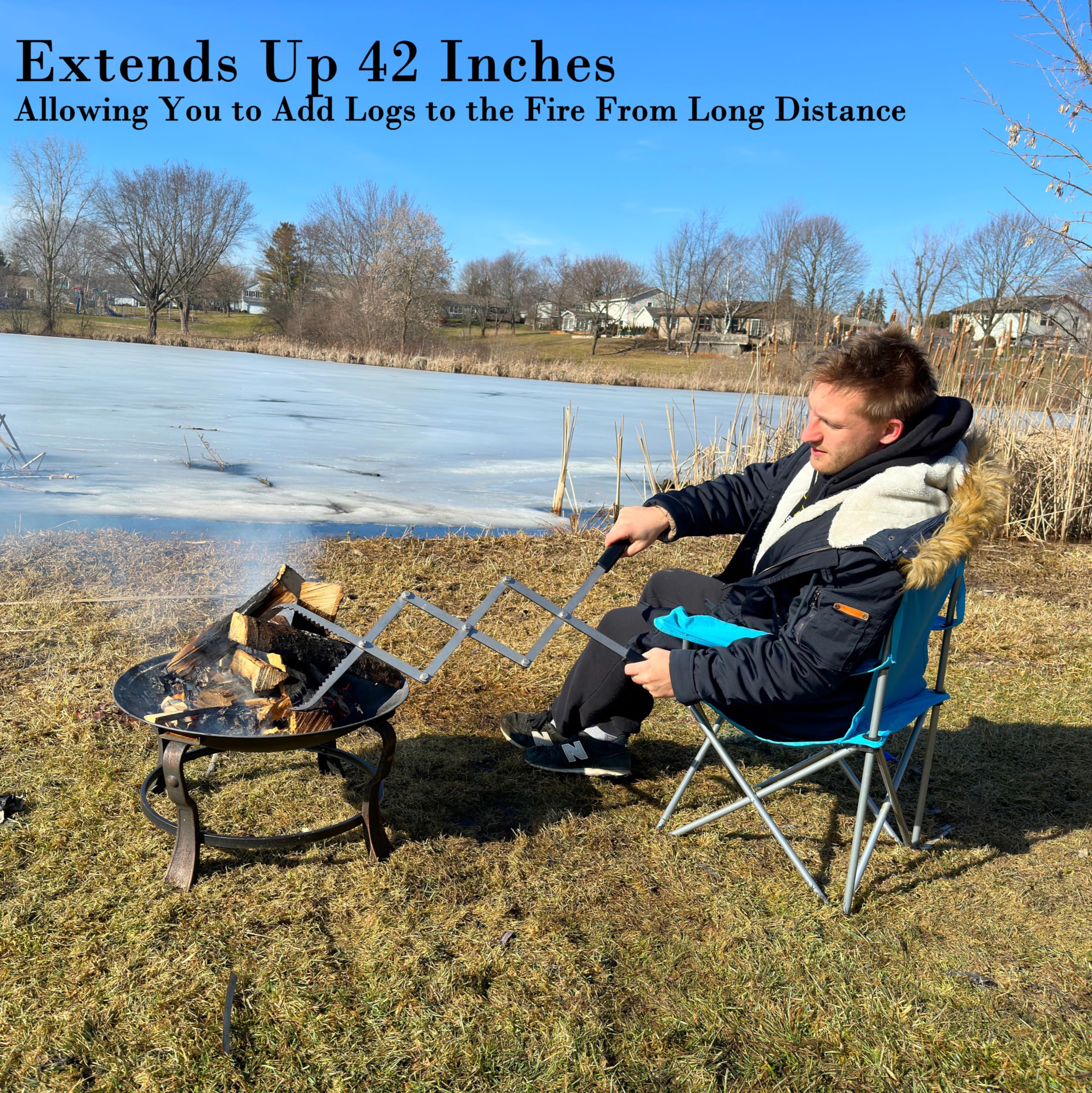 Fire Tongs Stainless Steel, 42In Heavy Duty Accordion Style Firewood Tongs Log Grabber For Fire Pit, Fireplace Campfire Bonfire,