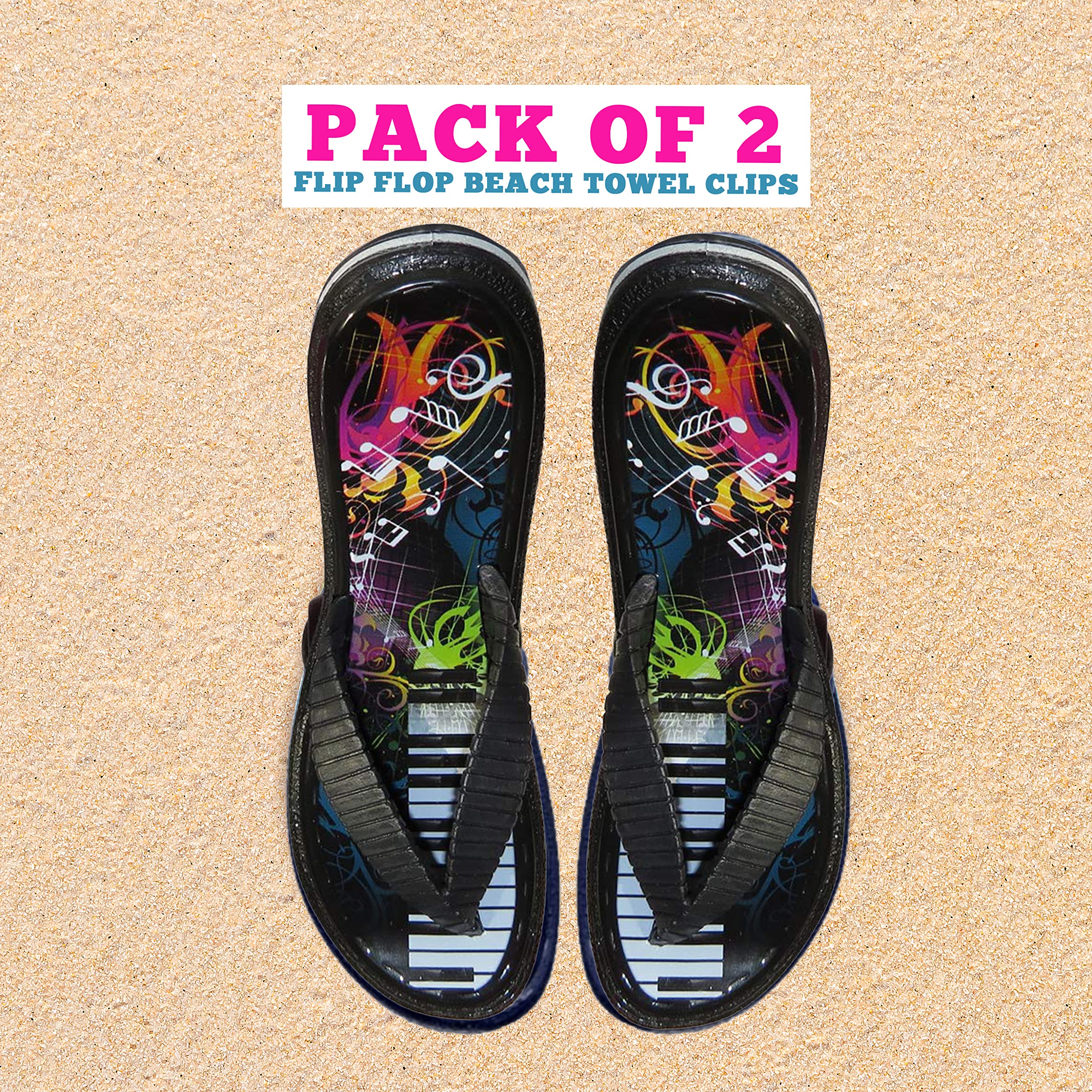 PERFORMORE Flip Flop Beach Towel Clips (Black)  Set of 2  Portable Towel Holder Clips  Secure Clips for Beach Chairs Deck Patio Pool Boat Cruise Lounge Chair Accessories