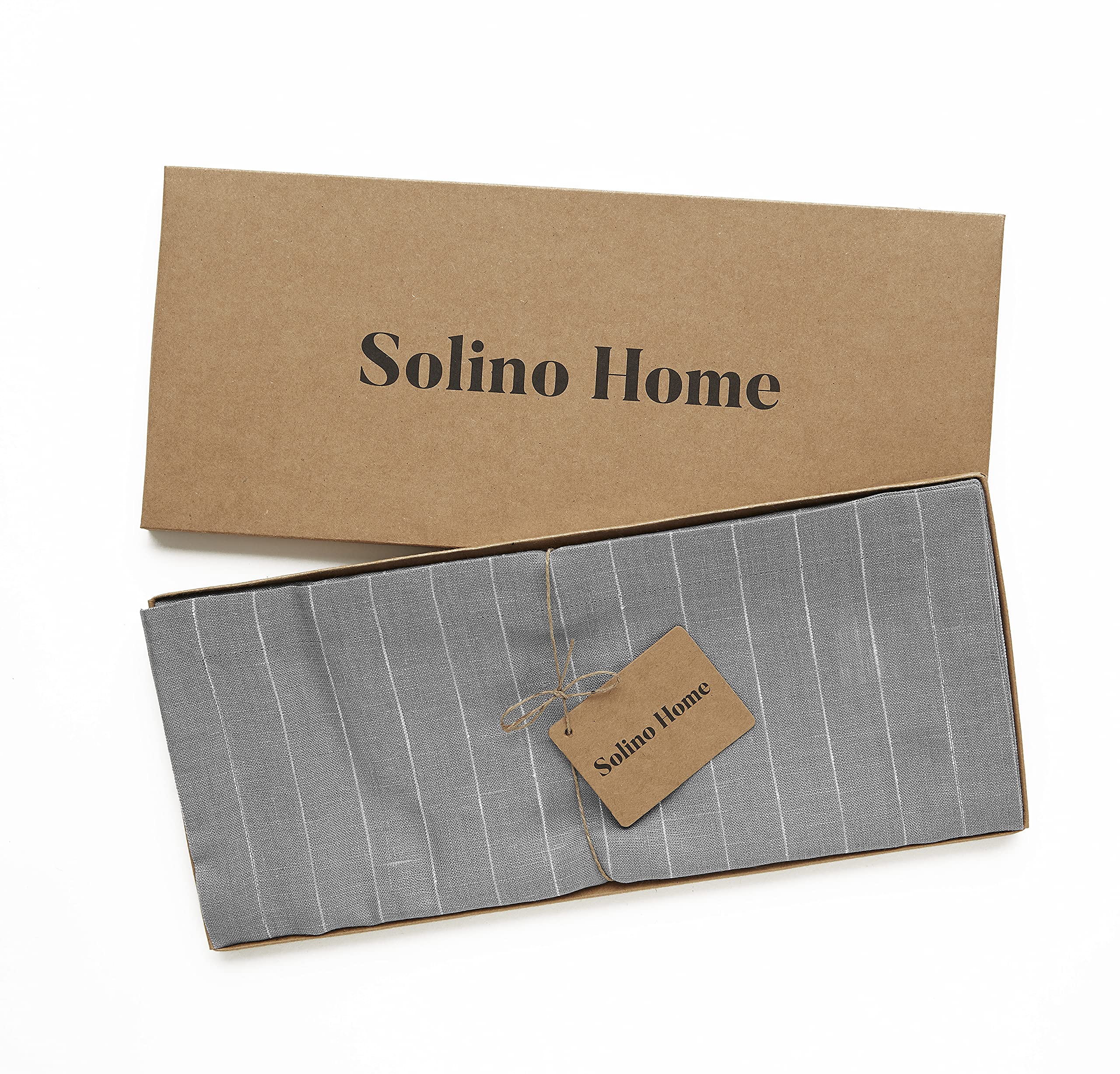 Solino Home Pinstripe Linen Grey And White Table Runner 60 Inch - 100% Pure Linen Short Table Runner 14 X 60 Inch Ideal For Dres