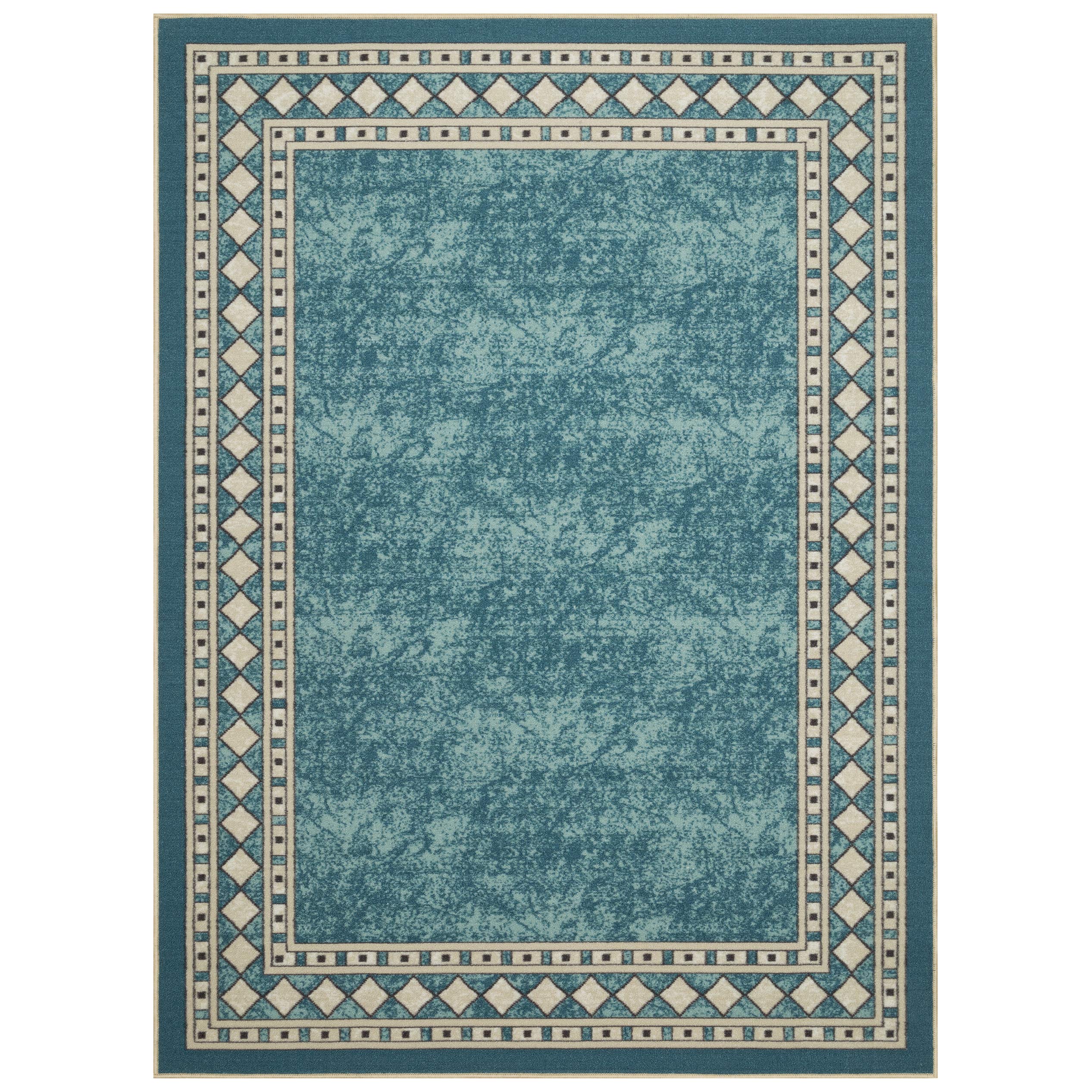 Antep Rugs Alfombras Modern Bordered 3x5 Non-Skid (Non-Slip) Low Profile Pile Rubber Backing Indoor Area Rugs (Blue, 3 x 5)