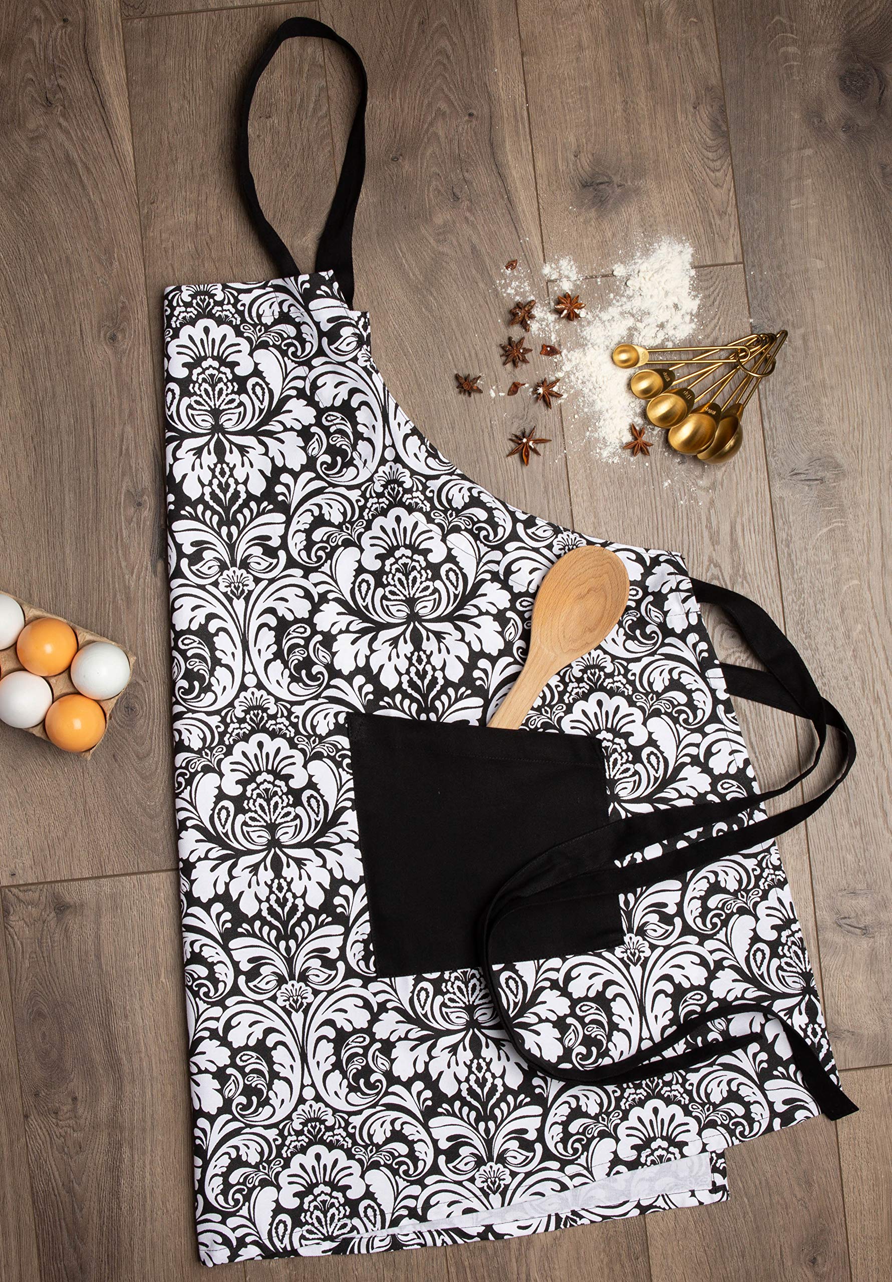 DII Chef Style Cotton Apron Adjustable Straps and Large Pocket  Black