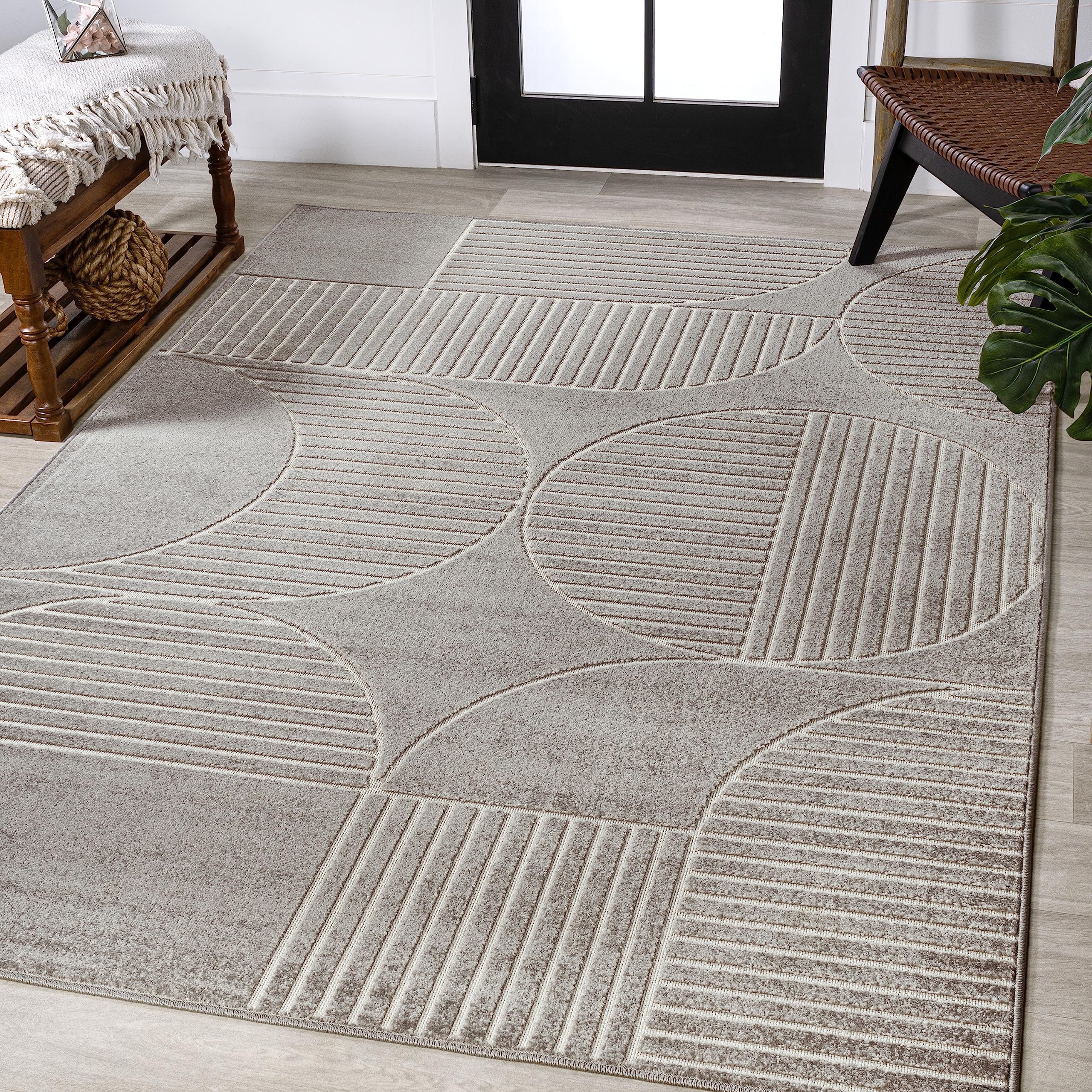 JONATHAN Y SCN104C-5 Nordby High-Low Geometric Arch Scandi Striped Indoor/Outdoor Area Rug, Contemporary, Bohemian, Transitional