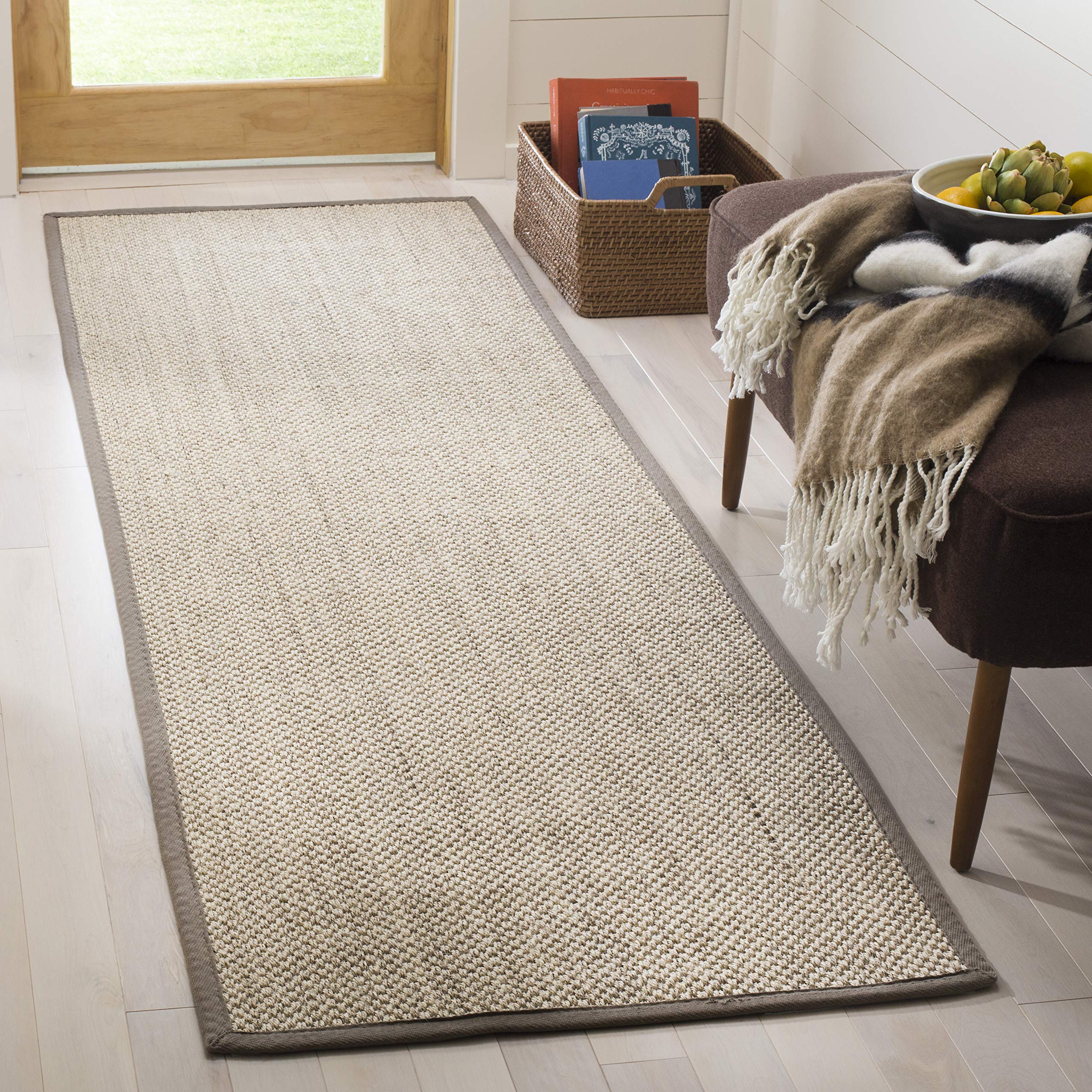 SAFAVIEH Natural Fiber Collection X-Large Area Rug - 26 x 22, Marble & Khaki, Border Sisal Design, Easy Care, Ideal for High T