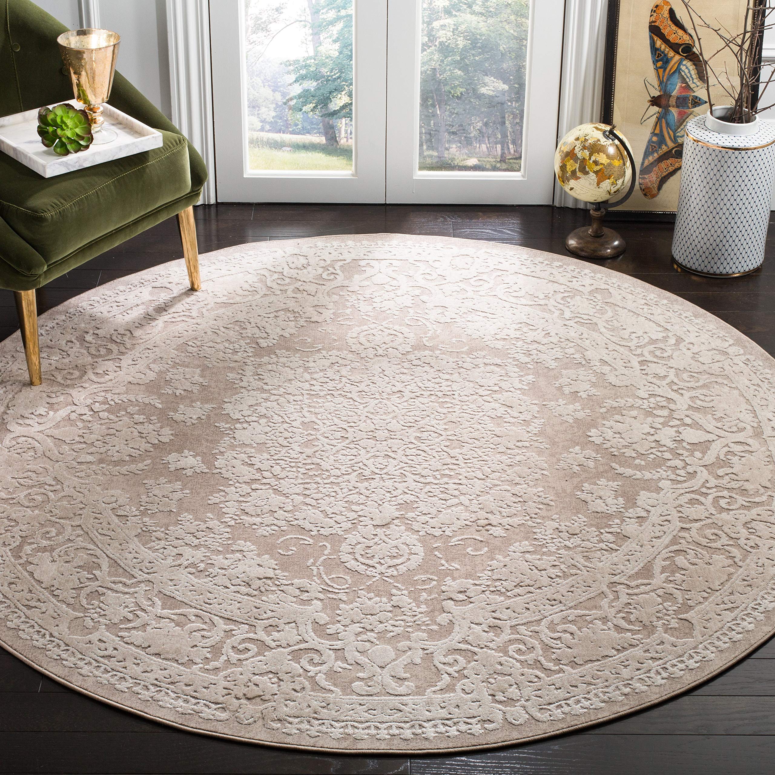 SAFAVIEH Reflection Collection Area Rug - 5 Round, Beige & Cream, Vintage Distressed Design, Non-Shedding & Easy Care, Ideal fo