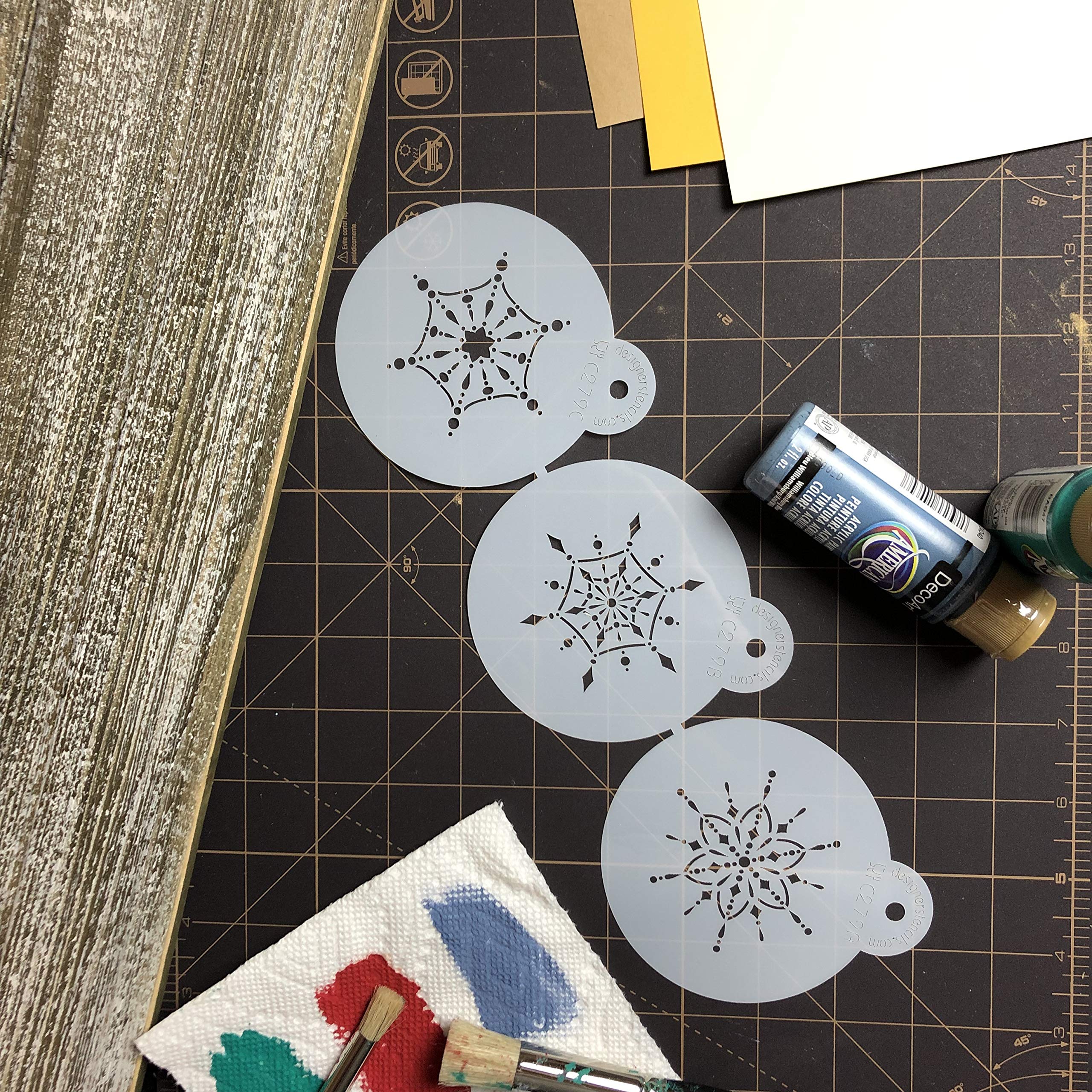 Designer Stencils Small Jeweled Snowflakes Cookie Stencils, Beige/Semi-Transparent