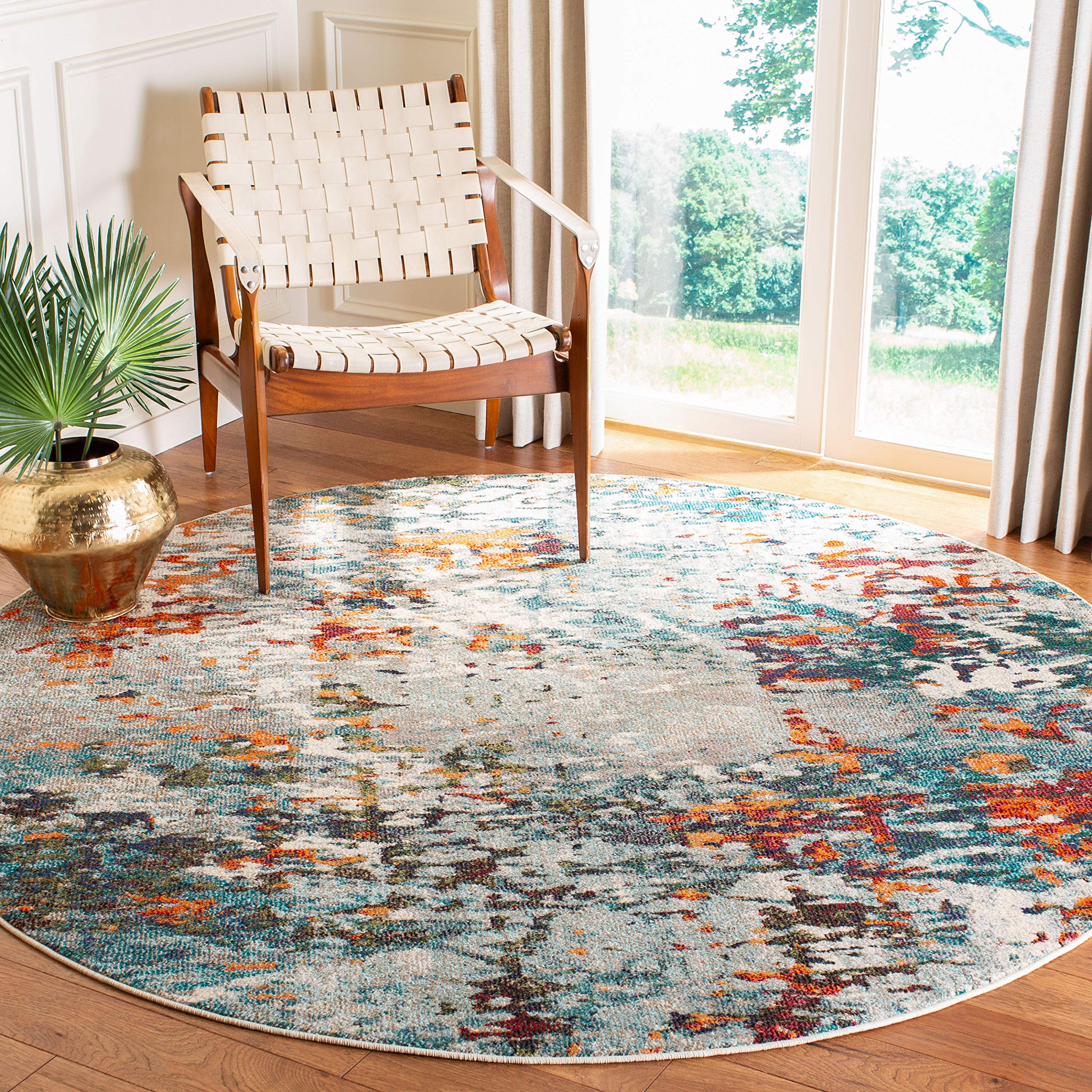 SAFAVIEH Madison Collection 11 Round Grey/Blue MAD471F Modern Abstract Non-Shedding Dining Room Entryway Foyer Living Room Bedr