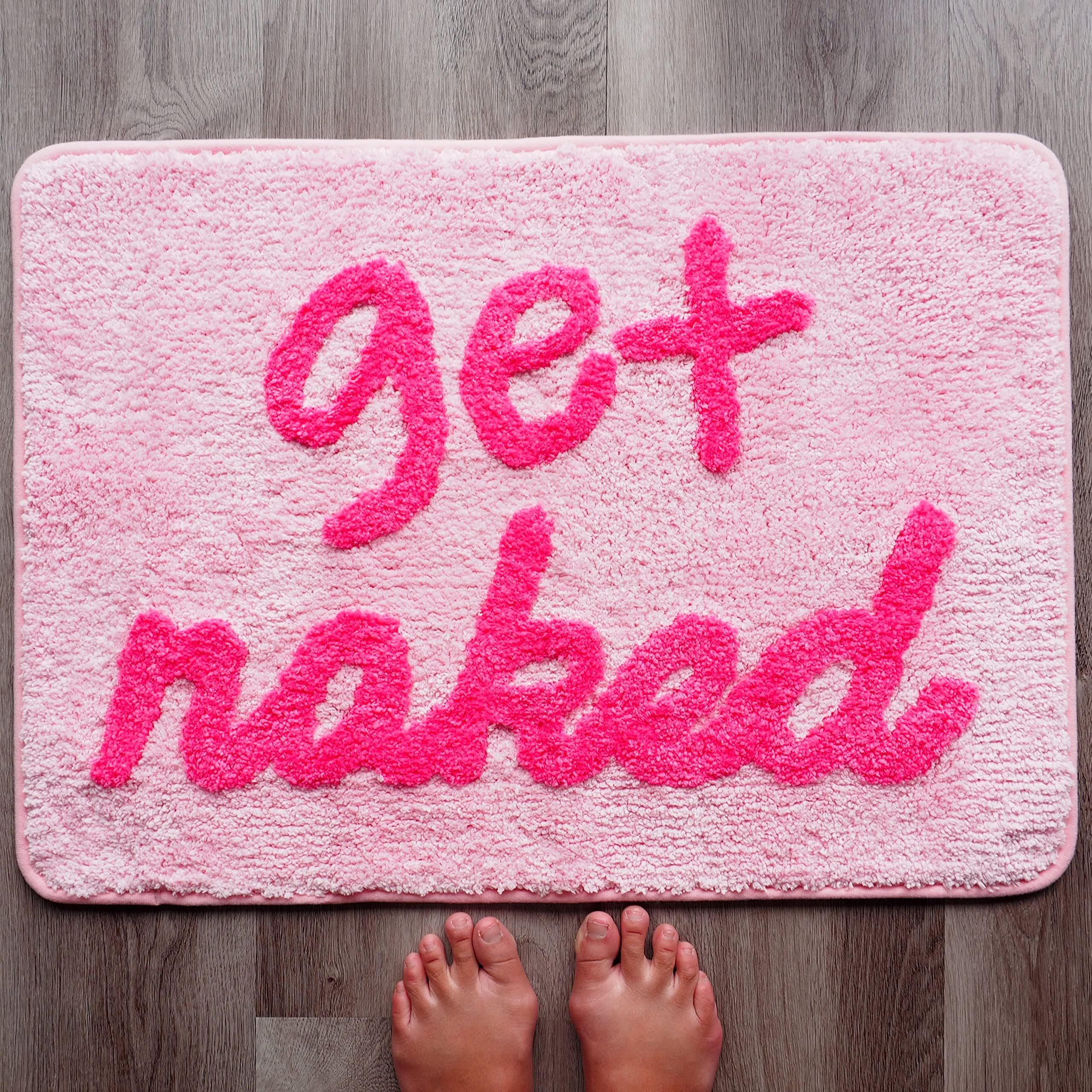 Evovee Get Naked Bath Mat Pink Funny Cute Bathroom Rugs Peach Blush Rug Shower Funny Bathroom Decor For Girls Fun Cute Bath Mat