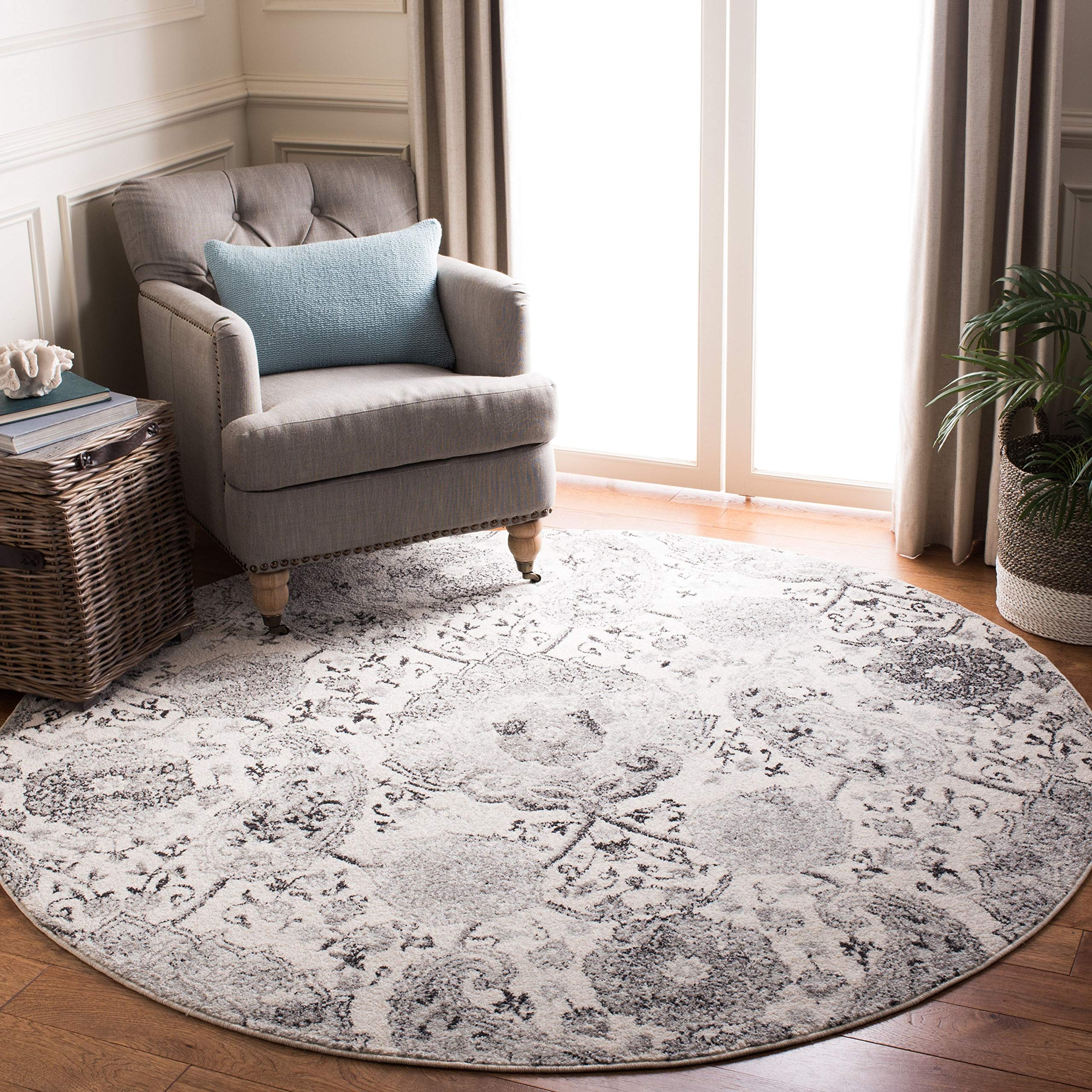 SAFAVIEH Madison Collection 11 Round Cream / Silver MAD600D Boho Chic Glam Paisley Non-Shedding Dining Room Entryway Foyer Livi