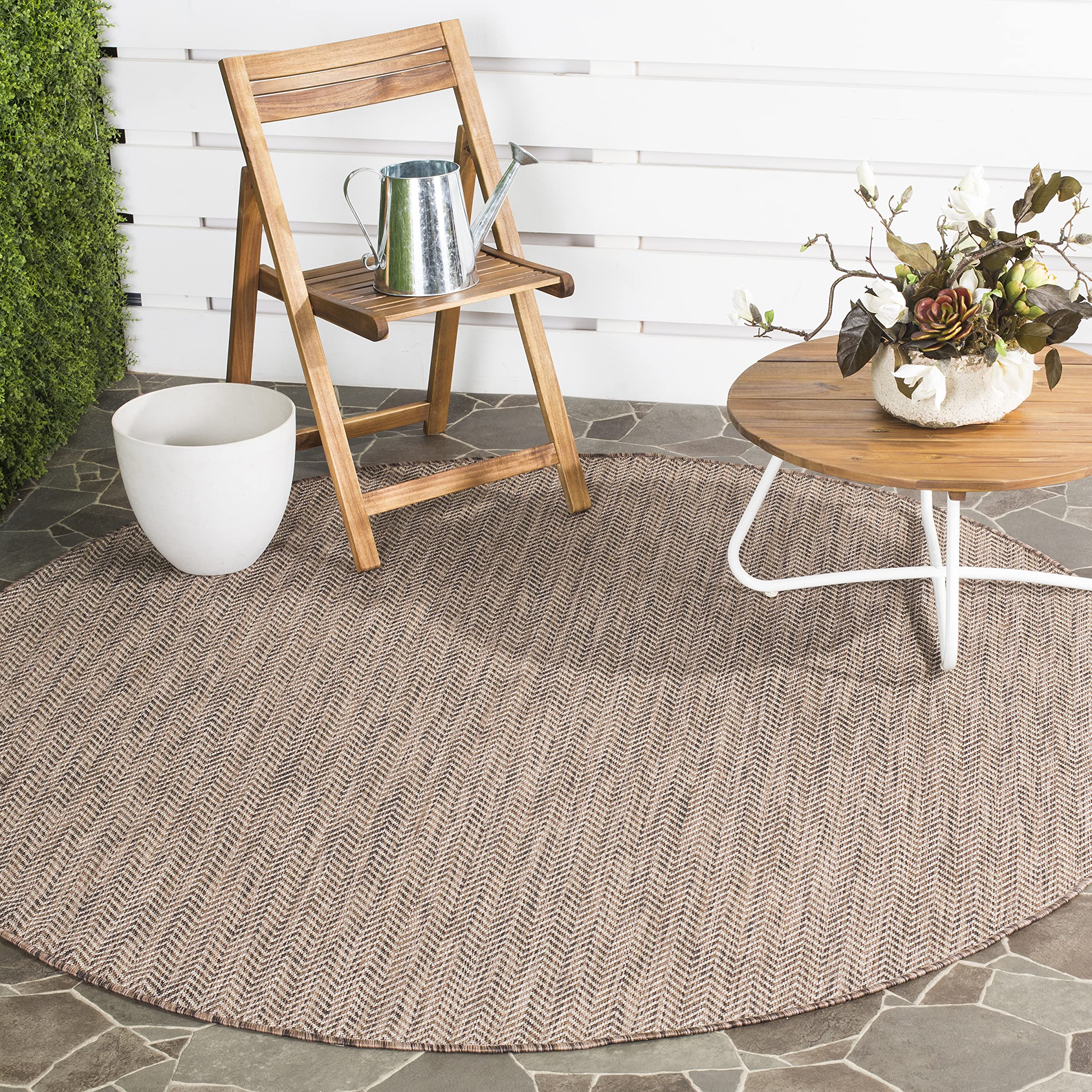 SAFAVIEH Courtyard Collection Area Rug - 67 Round, Brown & Beige, Non-Shedding & Easy Care, Indoor/Outdoor & Washable-Ideal for