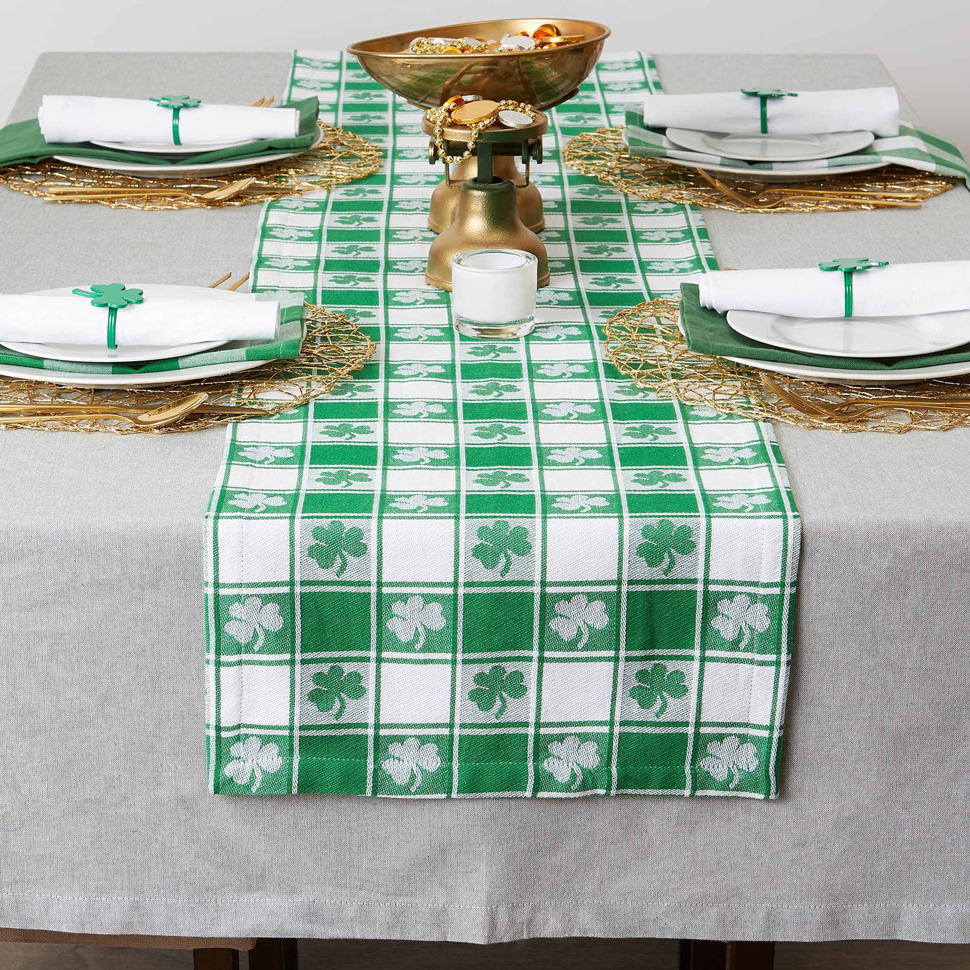 DII Shamrock Woven Check Tablecloth