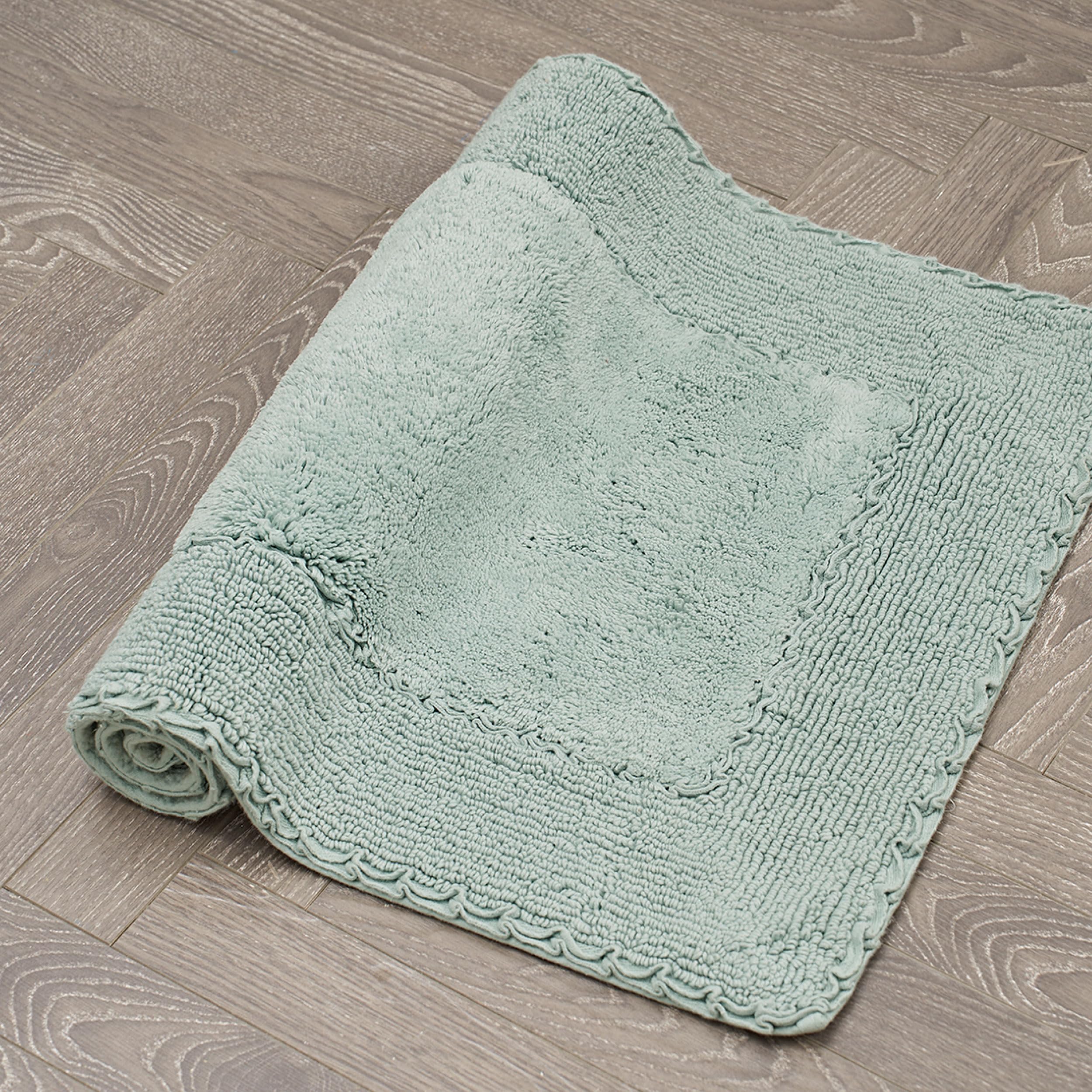 Laura Ashley Ruffle Cotton 2-Piece Bath Rug Set, Aqua