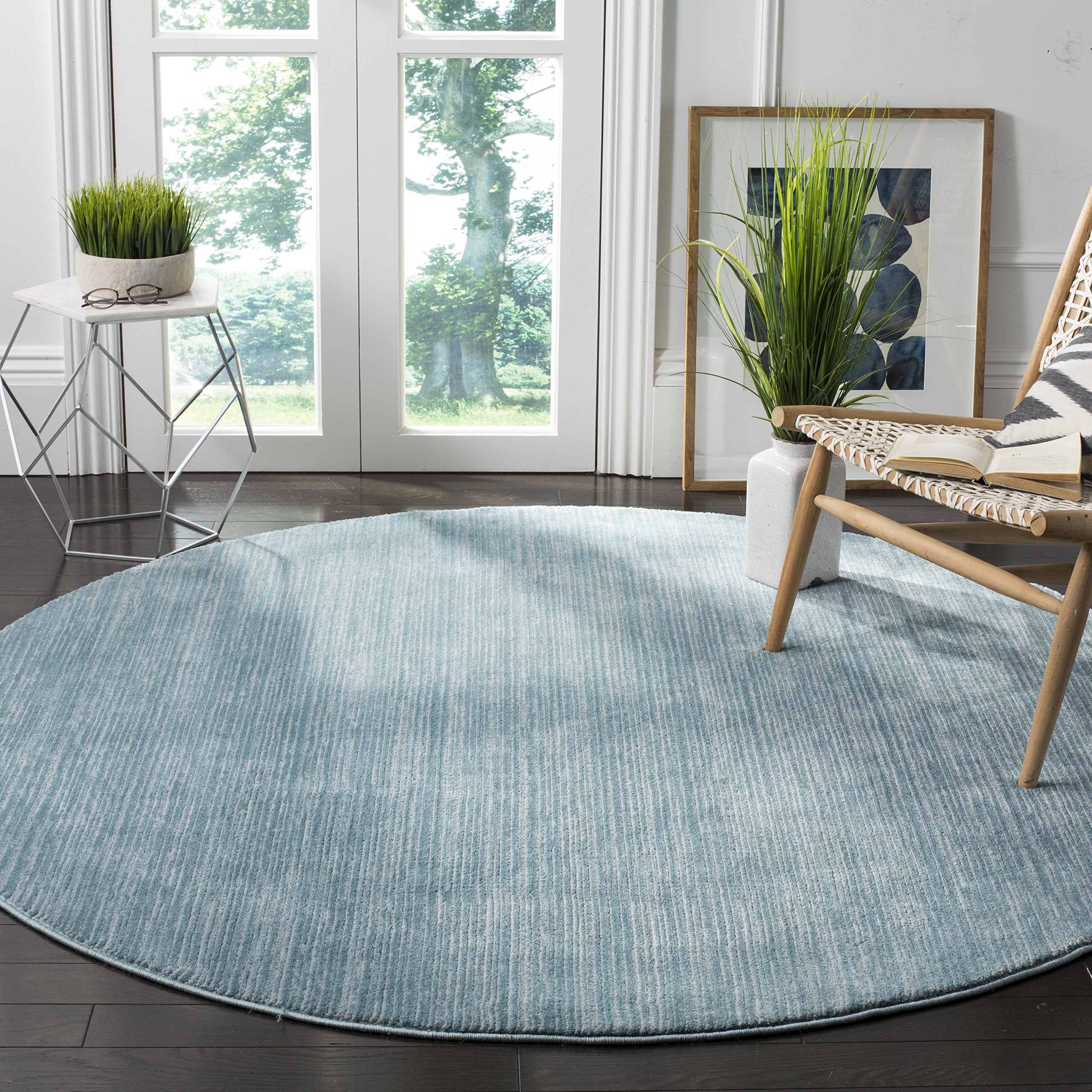 SAFAVIEH Vision Collection Area Rug - 3 Round, Aqua, Modern Ombre Tonal Chic Design, Non-Shedding & Easy Care, Ideal for High T