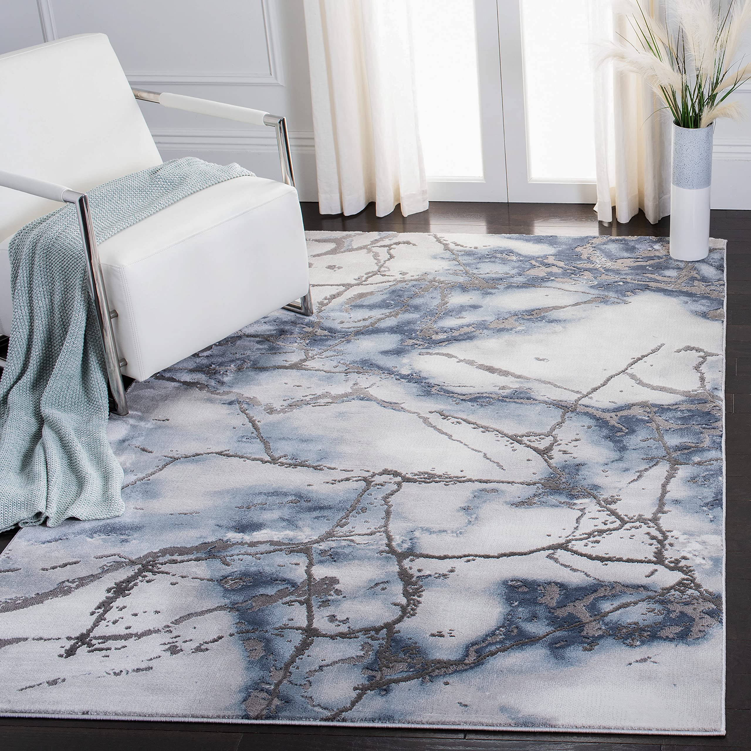 SAFAVIEH Craft Collection Accent Rug - 4 x 6, Grey & Blue, Modern Abstract Design, Non-Shedding & Easy Care, Ideal for High Tr
